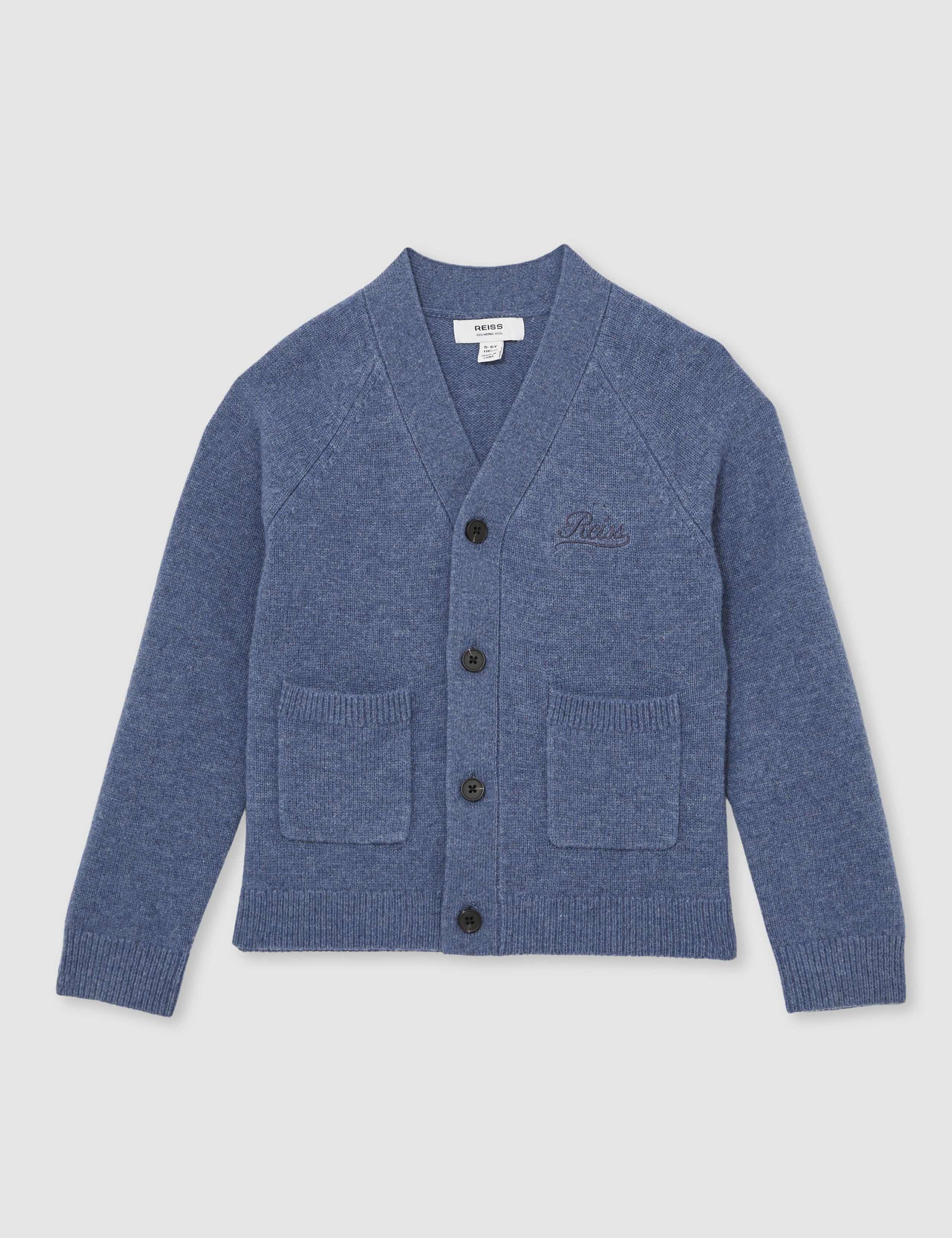 Pure Wool Knitted Back Logo Cardigan (3-14 Yrs) 2 of 4