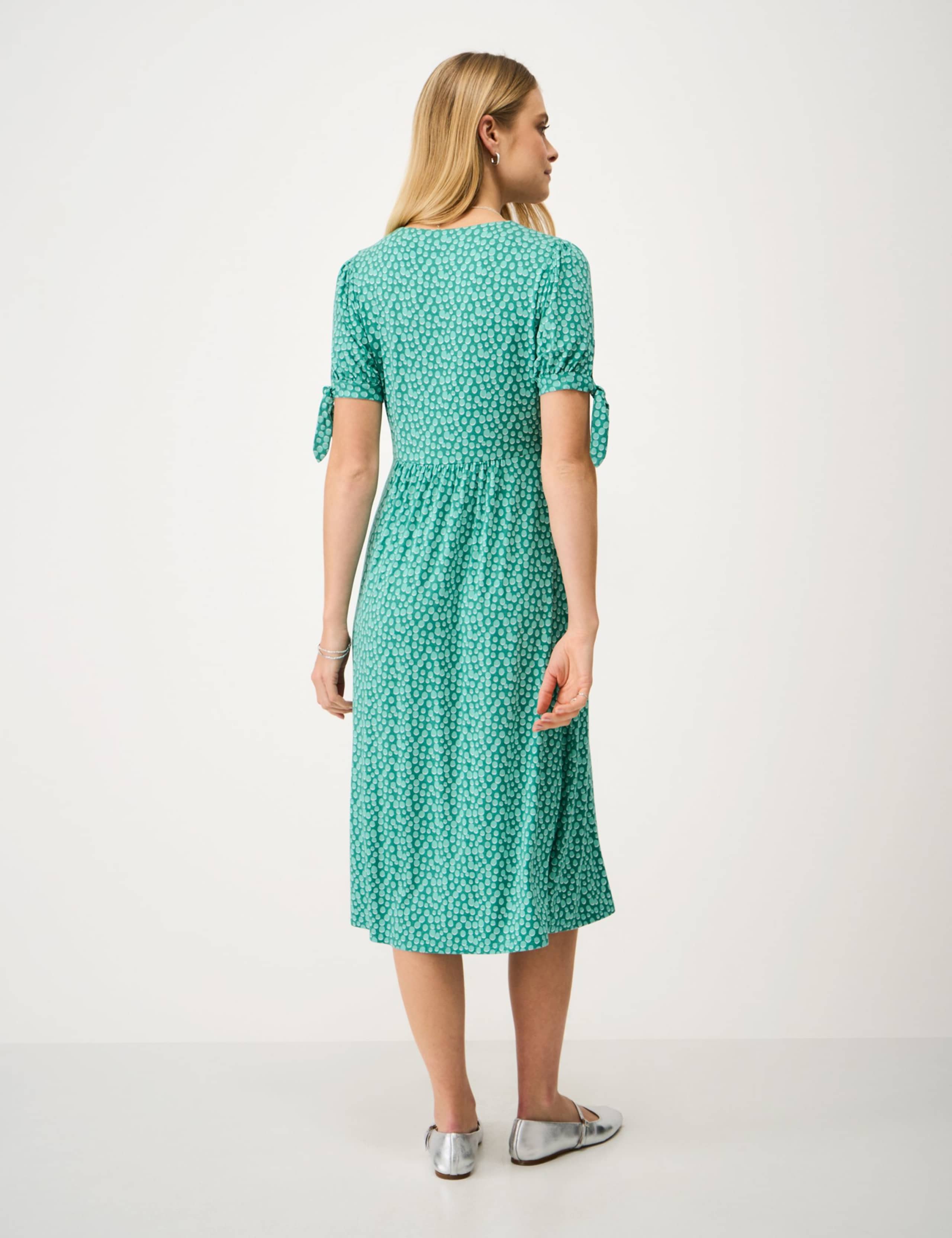 Jersey Polka Dot V-Neck Tie Cuff Tea Dress 3 of 5