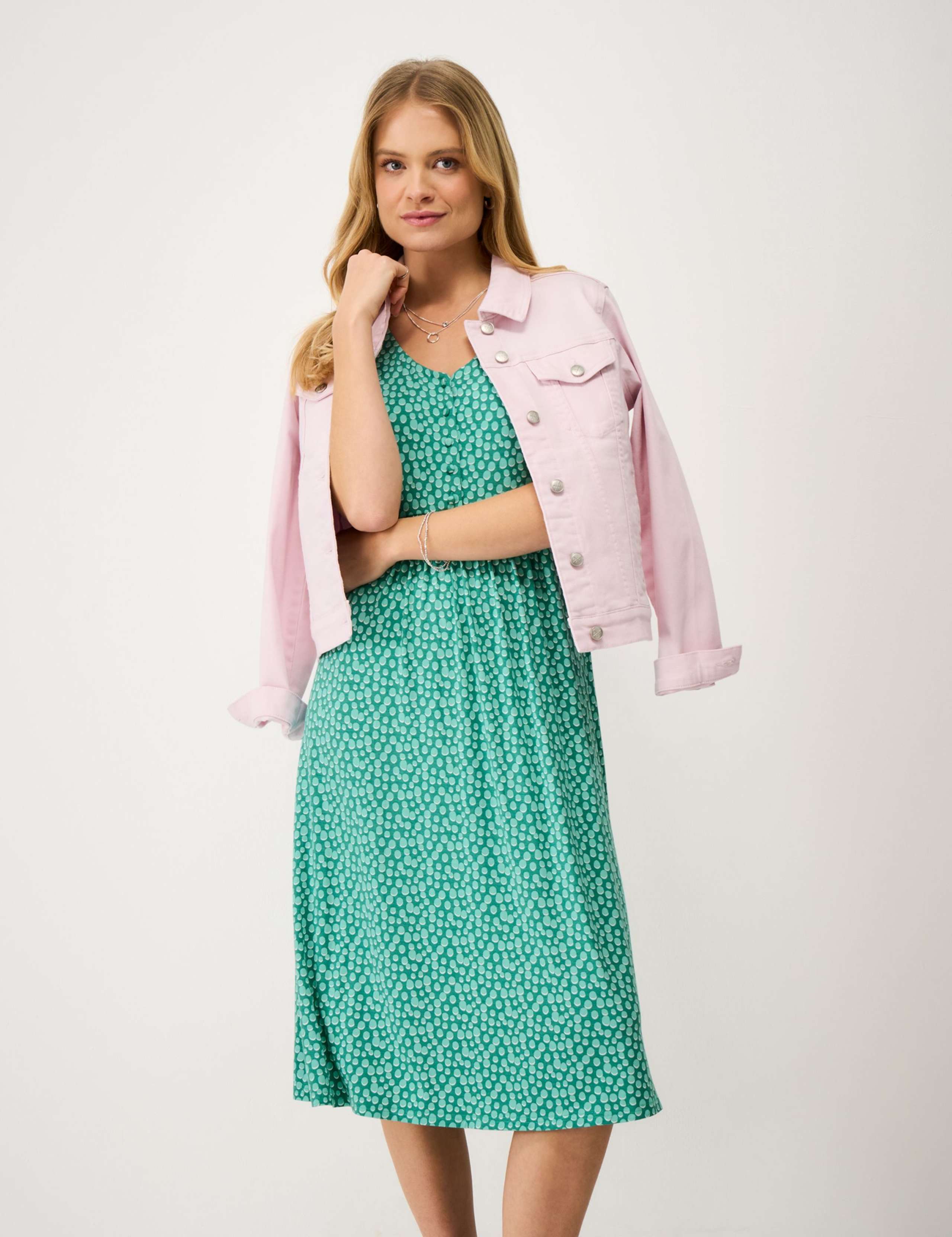 Jersey Polka Dot V-Neck Tie Cuff Tea Dress 4 of 5