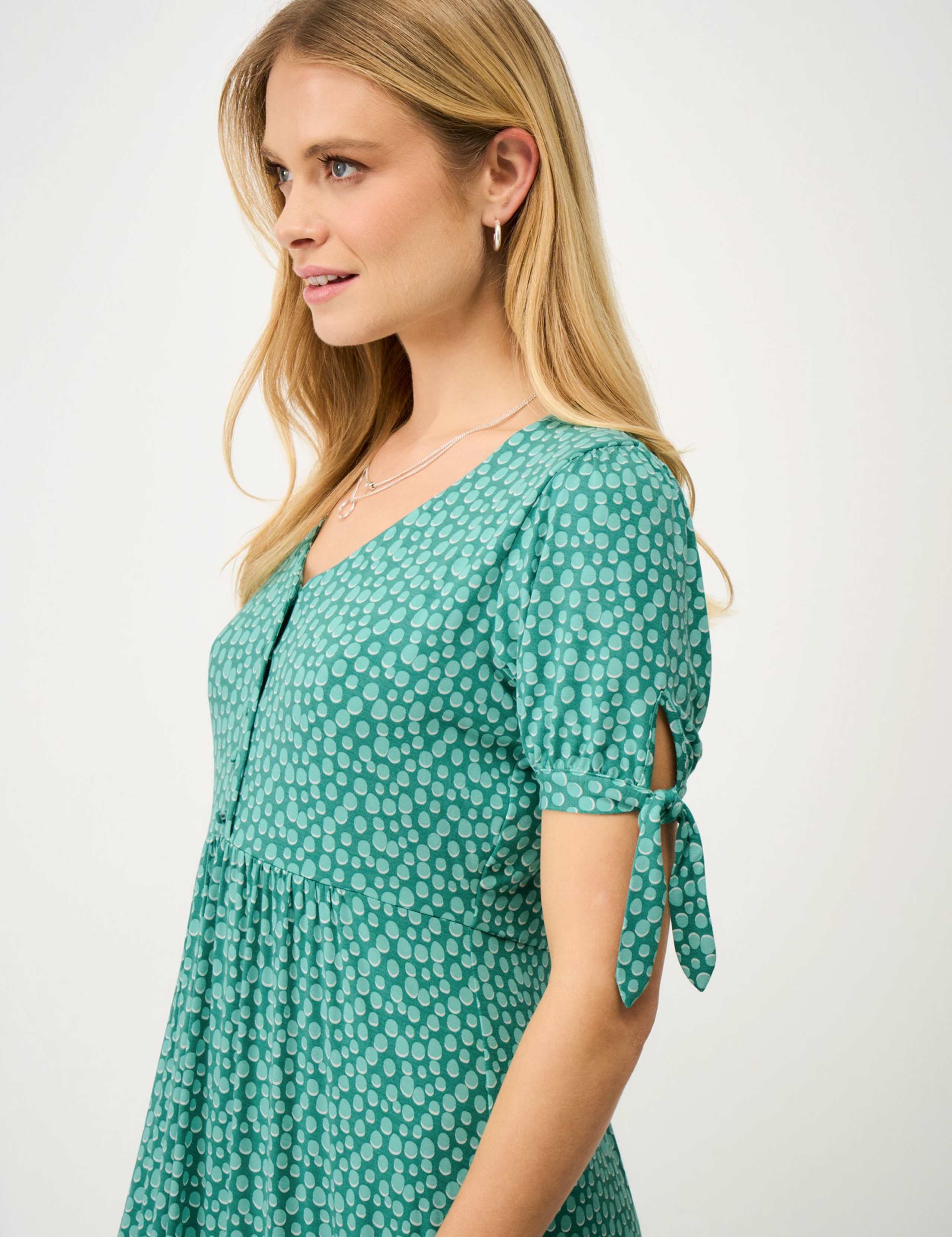 Jersey Polka Dot V-Neck Tie Cuff Tea Dress 5 of 5