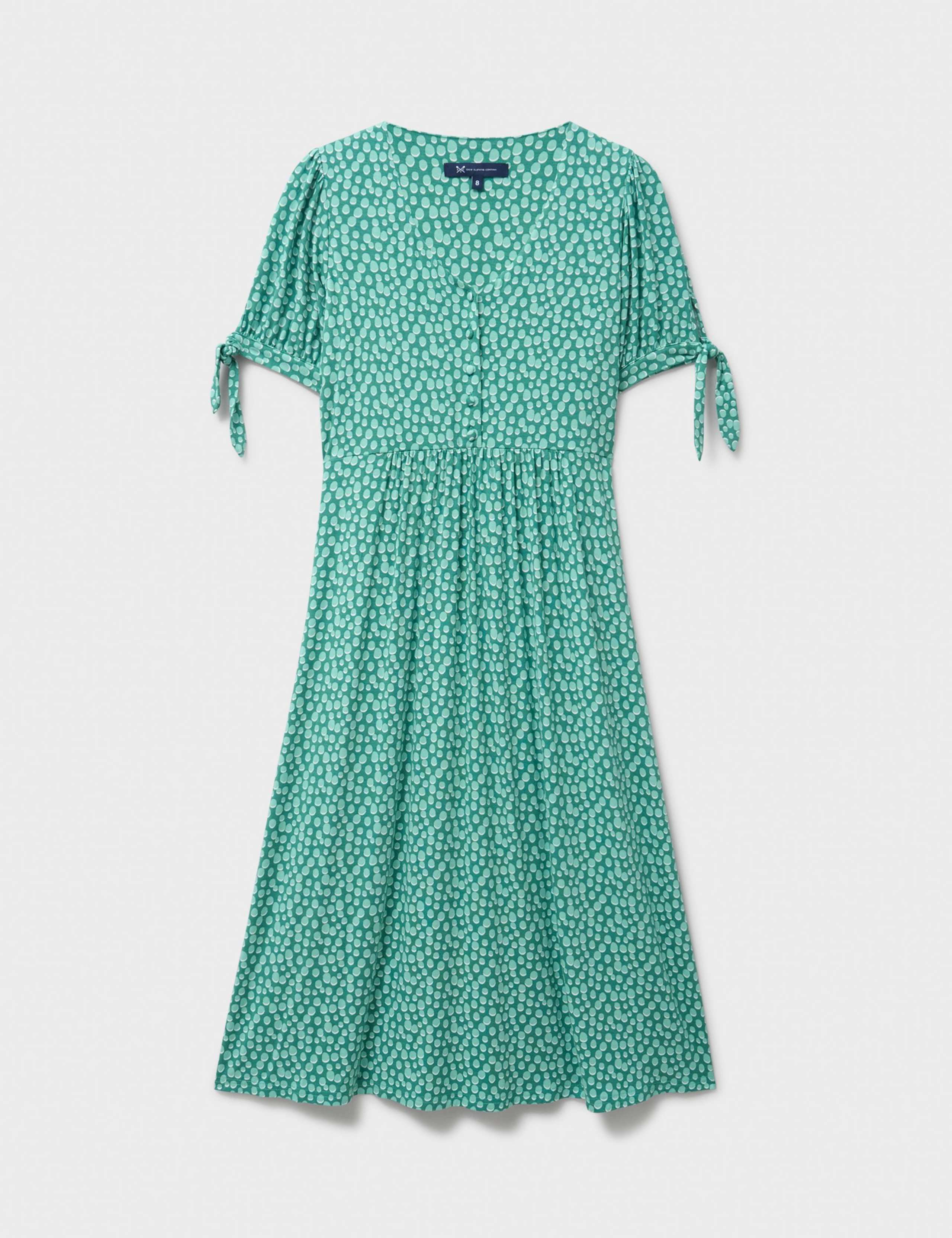 Jersey Polka Dot V-Neck Tie Cuff Tea Dress 2 of 5