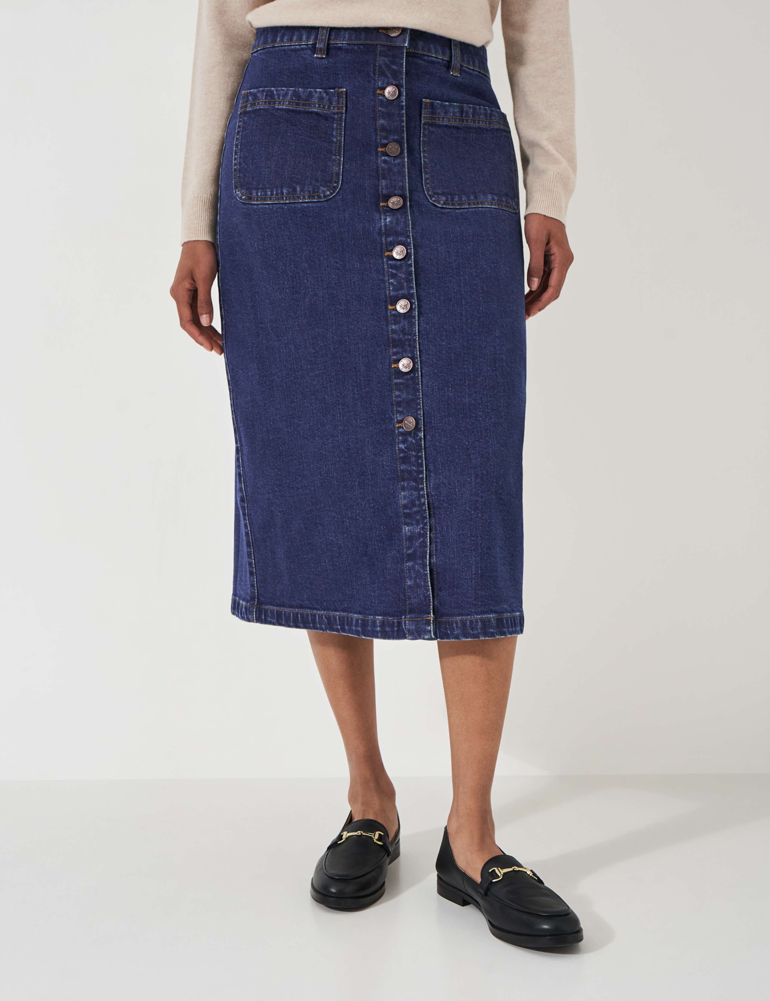 Denim Button Front Midi Skirt 4 of 5