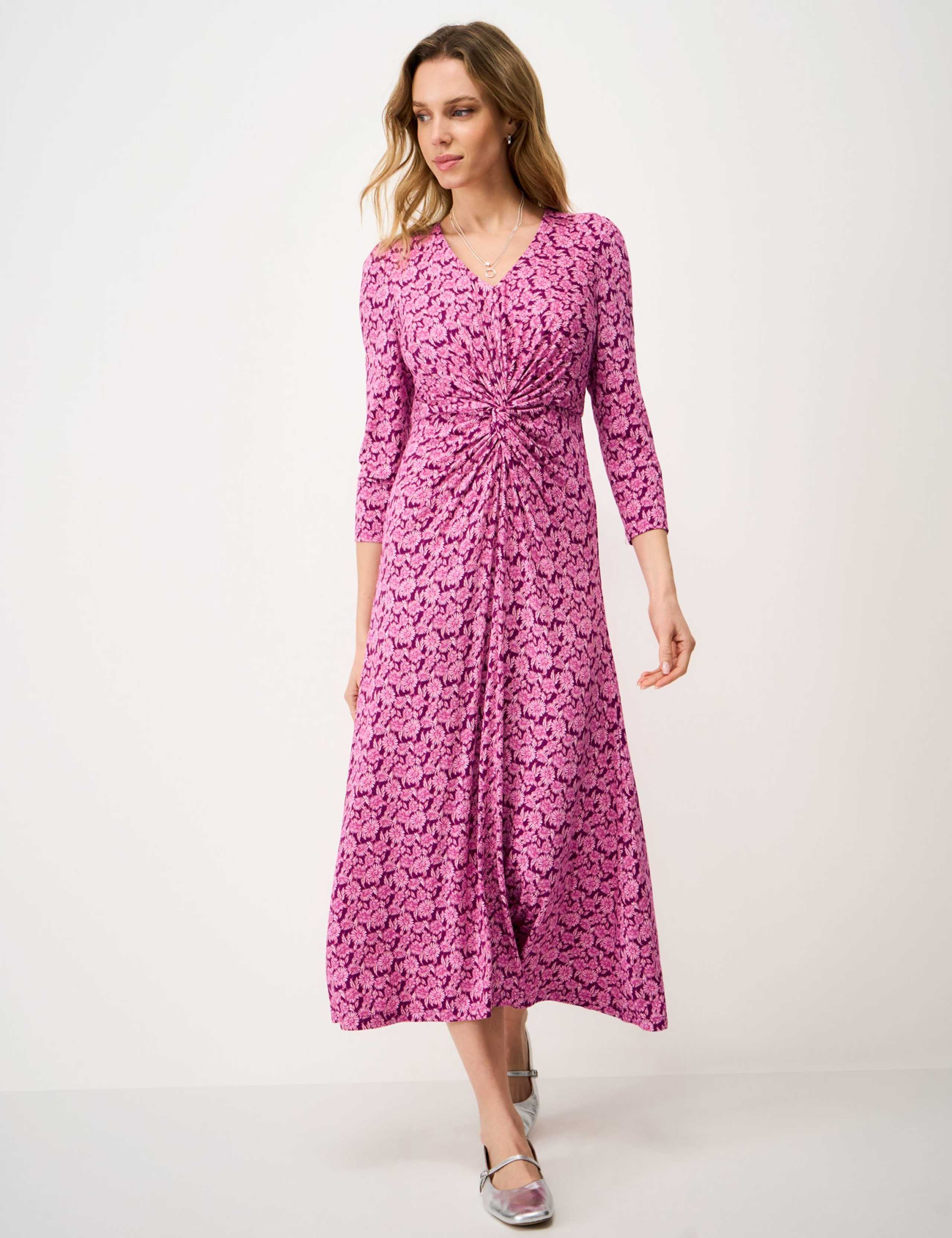 Jersey Floral V-Neck Midi Skater Dress 1 of 5