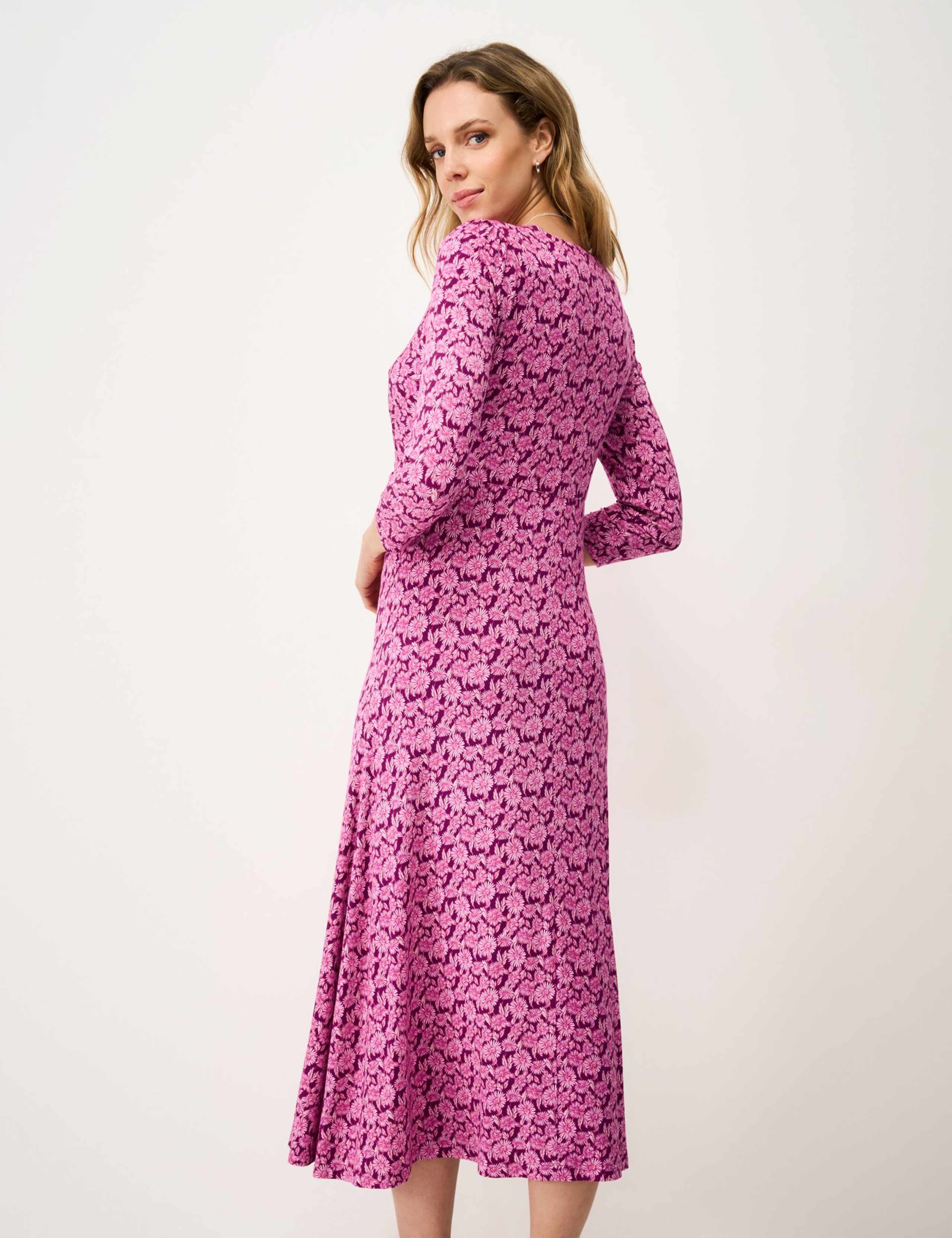 Jersey Floral V-Neck Midi Skater Dress 3 of 5