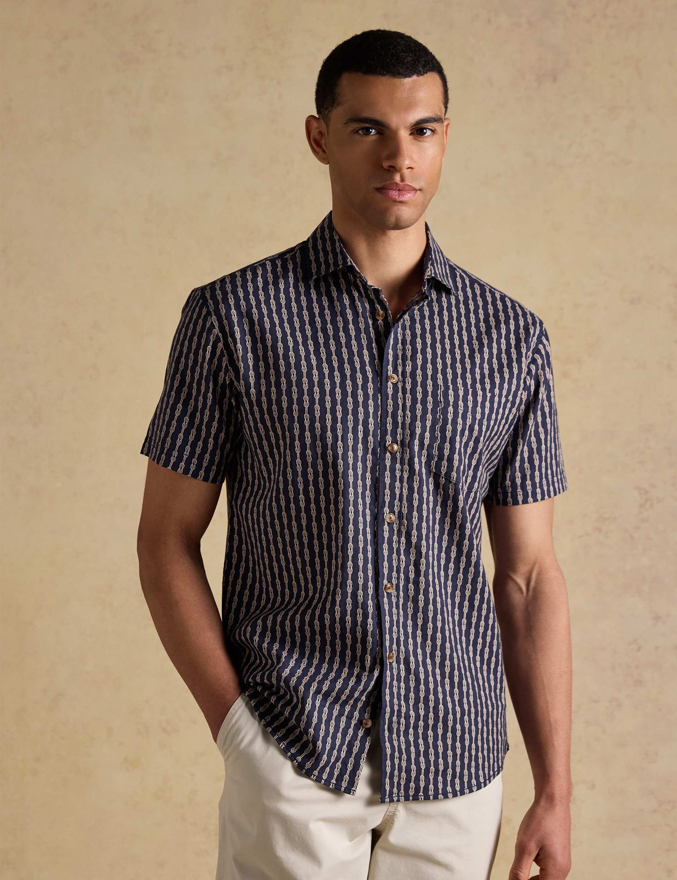 Linen Blend Printed Short Sleeve Shirt 1 of 8