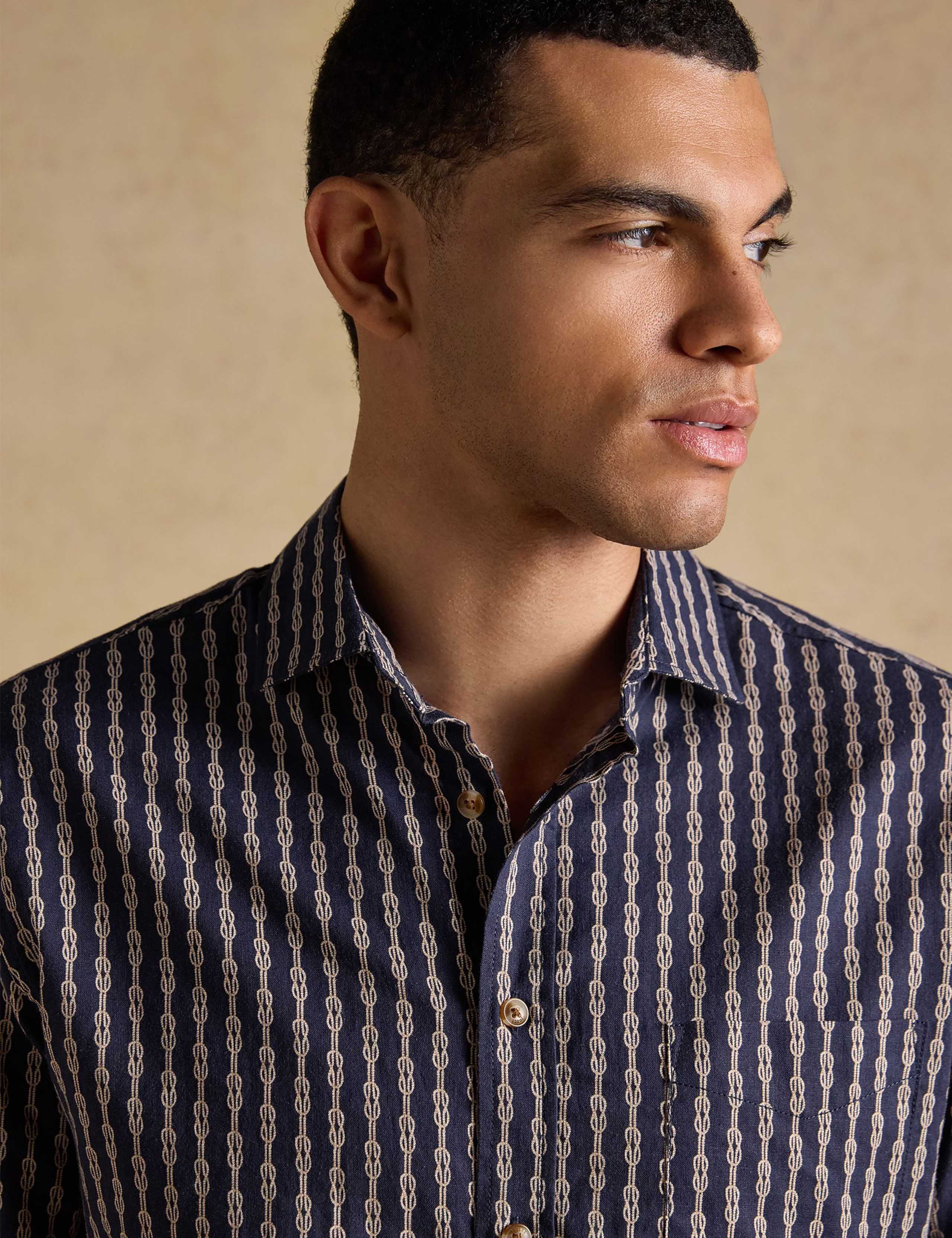 Linen Blend Printed Short Sleeve Shirt 5 of 8