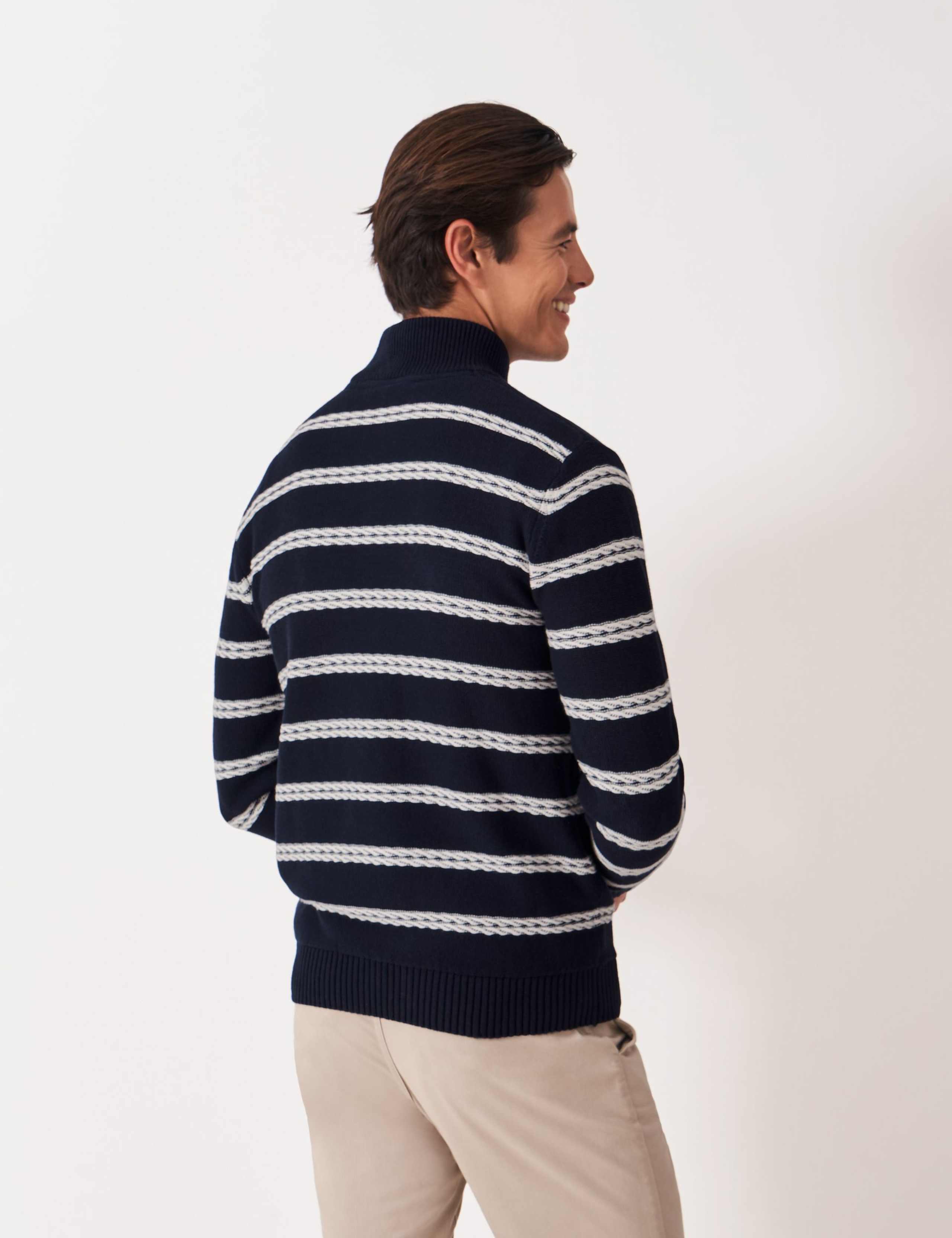 Pure Cotton Striped Cable Half Zip Jumper 3 of 5