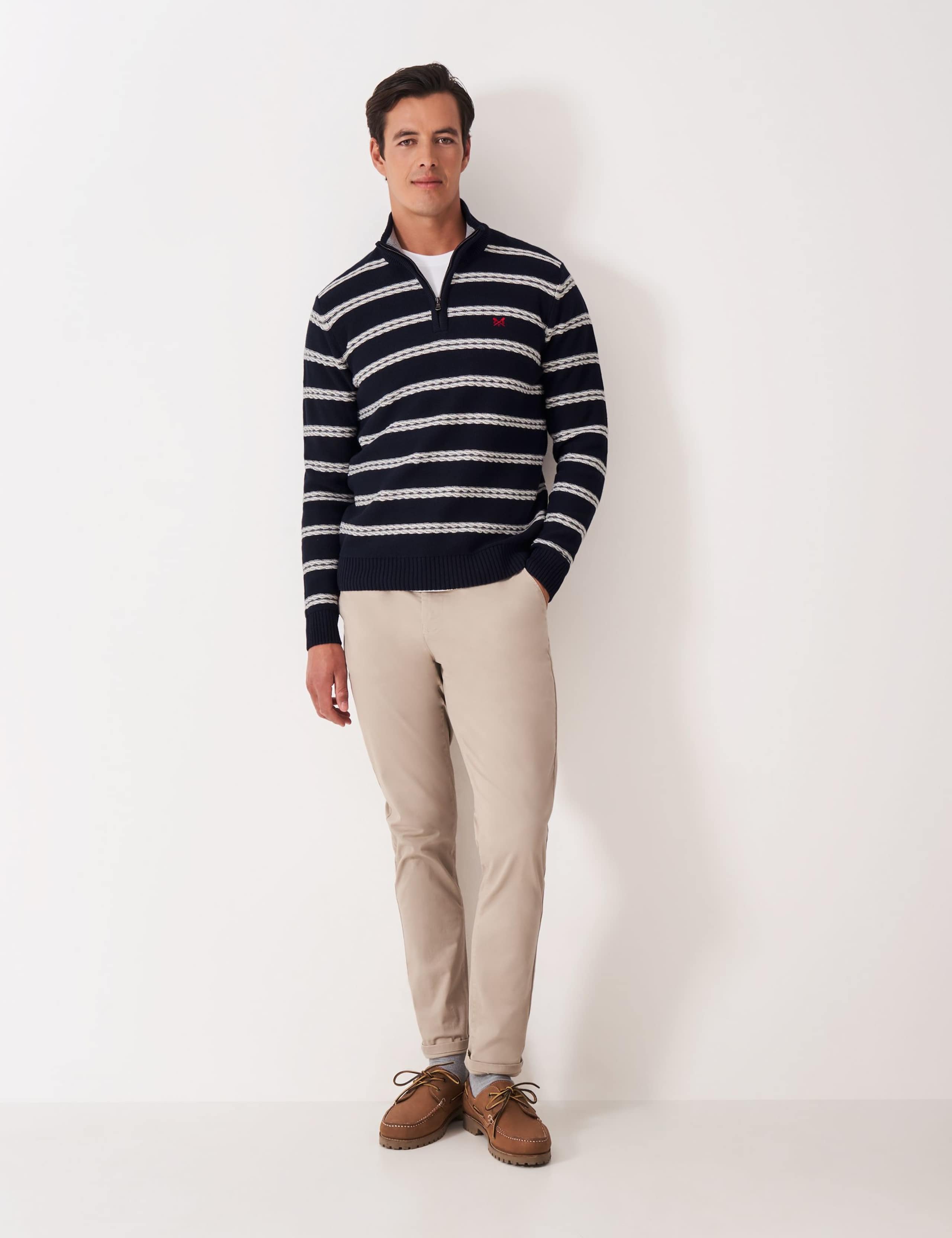 Pure Cotton Striped Cable Half Zip Jumper 4 of 5