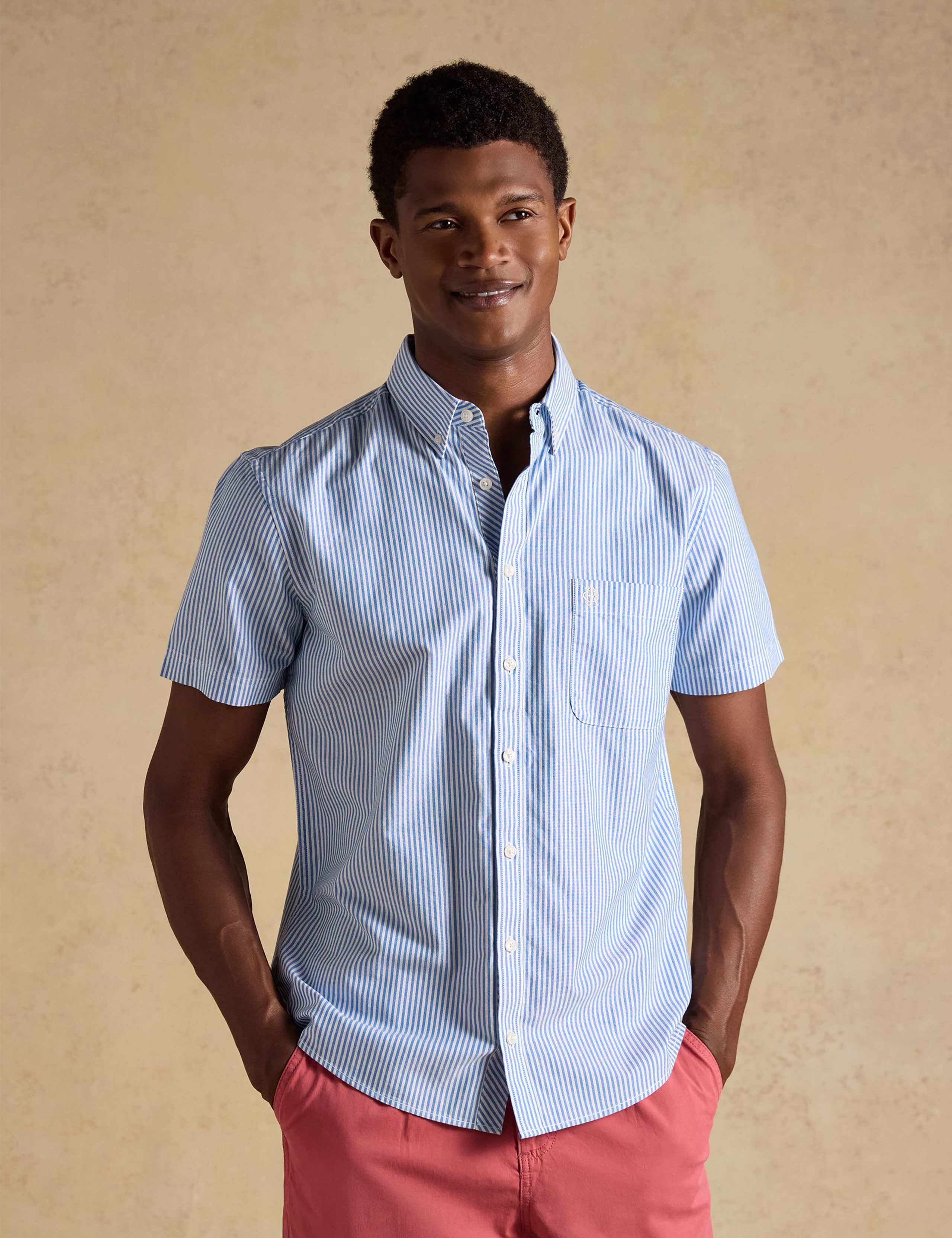 Regular Fit Striped Short Sleeve Oxford Shirt 3 of 9
