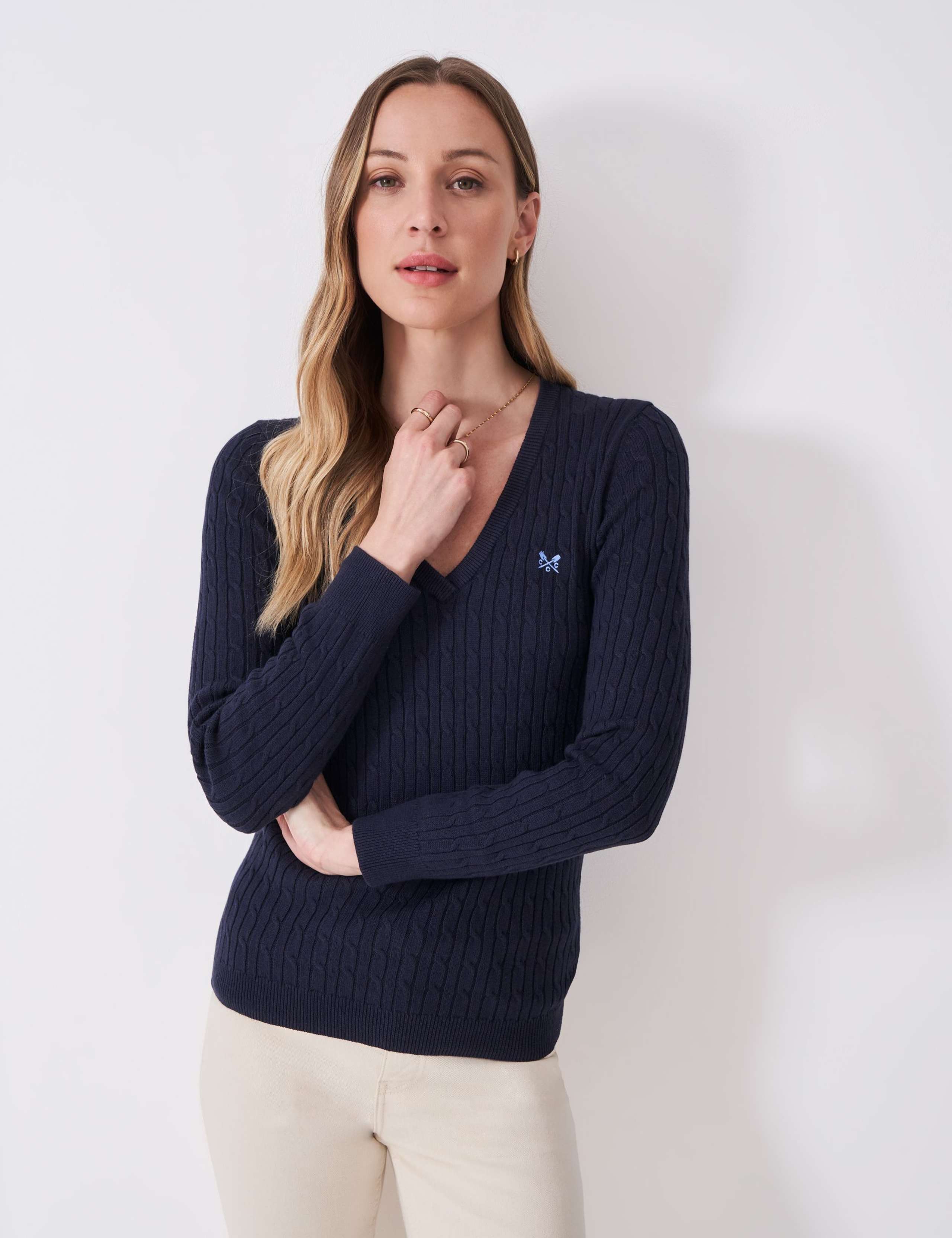 Cotton Rich Cable Knit V-Neck Jumper 3 of 5