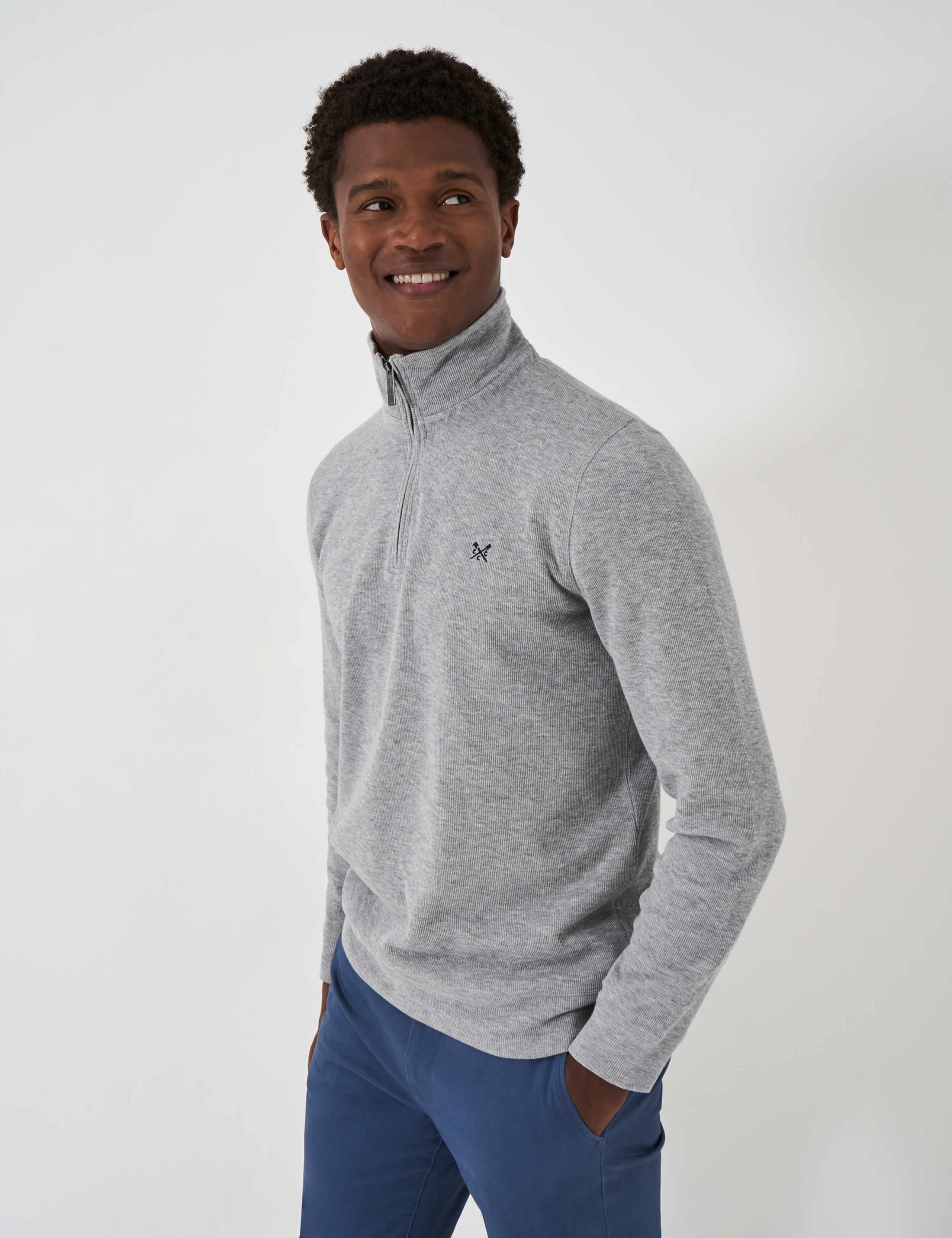 Pure Cotton Ribbed Half Zip Sweatshirt 1 of 5
