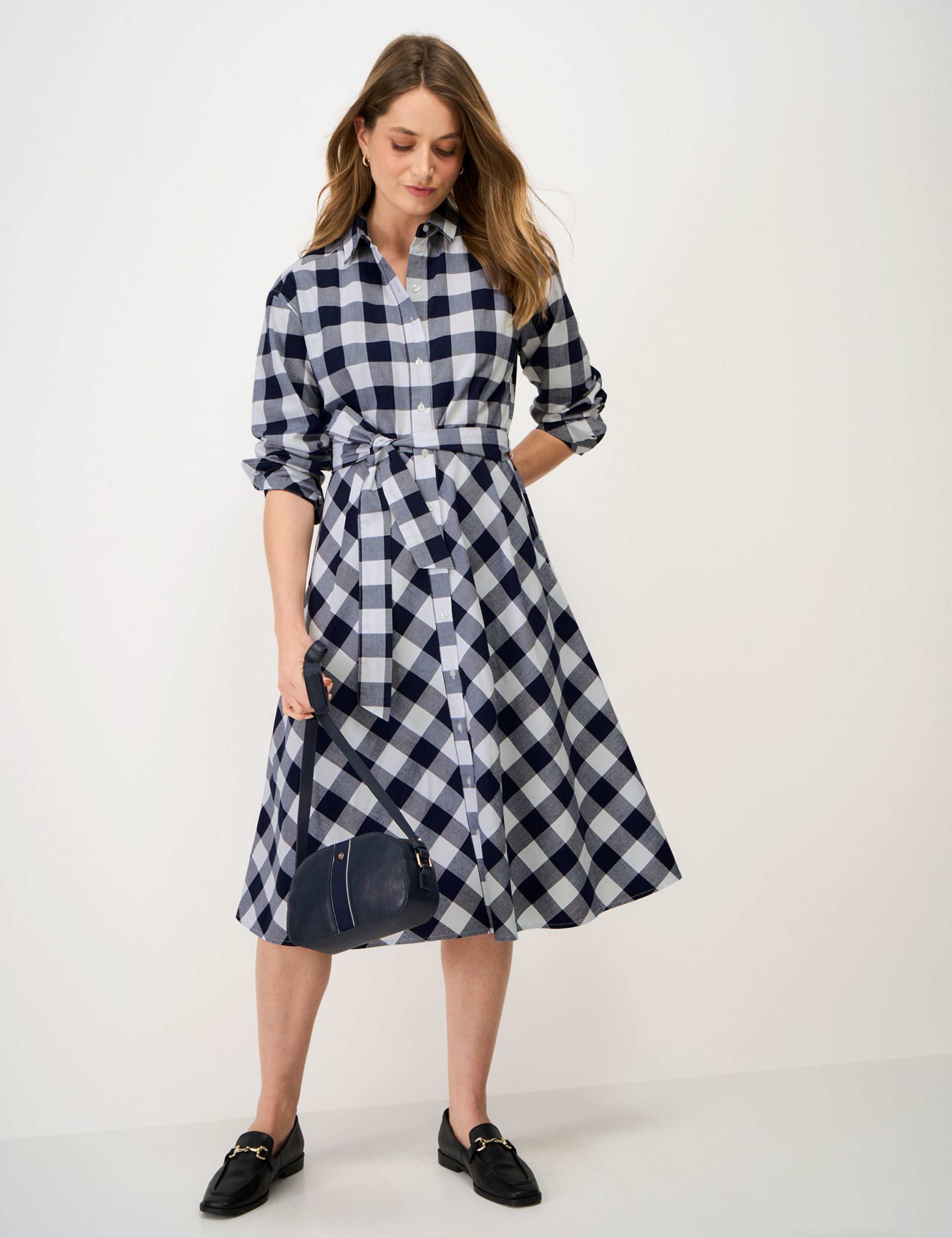 Belted Midi Shirt Dress with Linen 1 of 5