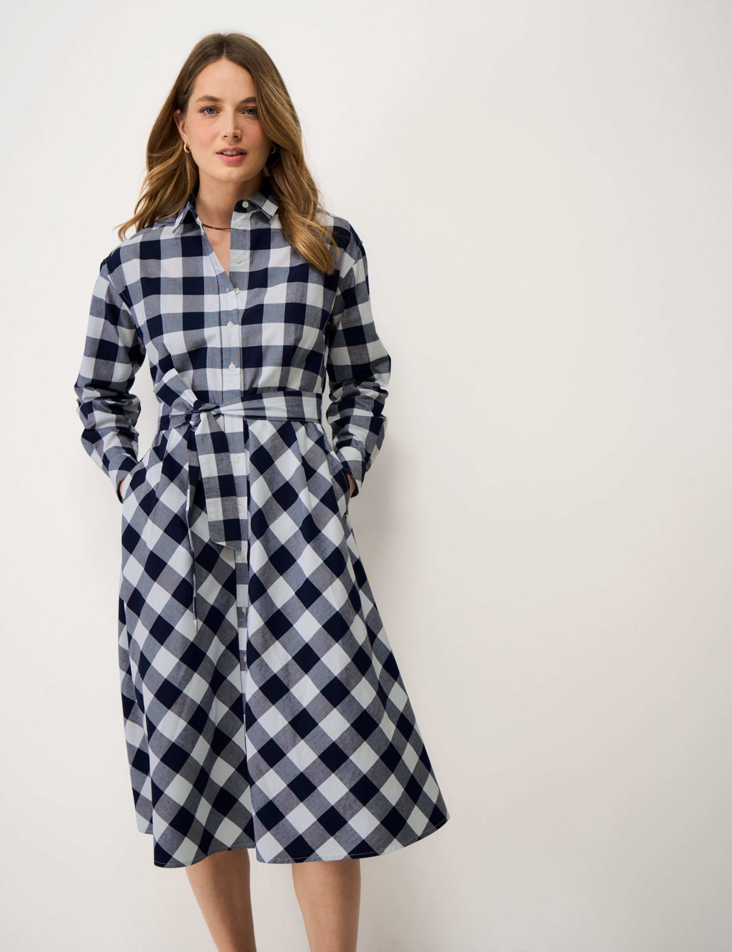 Belted Midi Shirt Dress with Linen 4 of 5