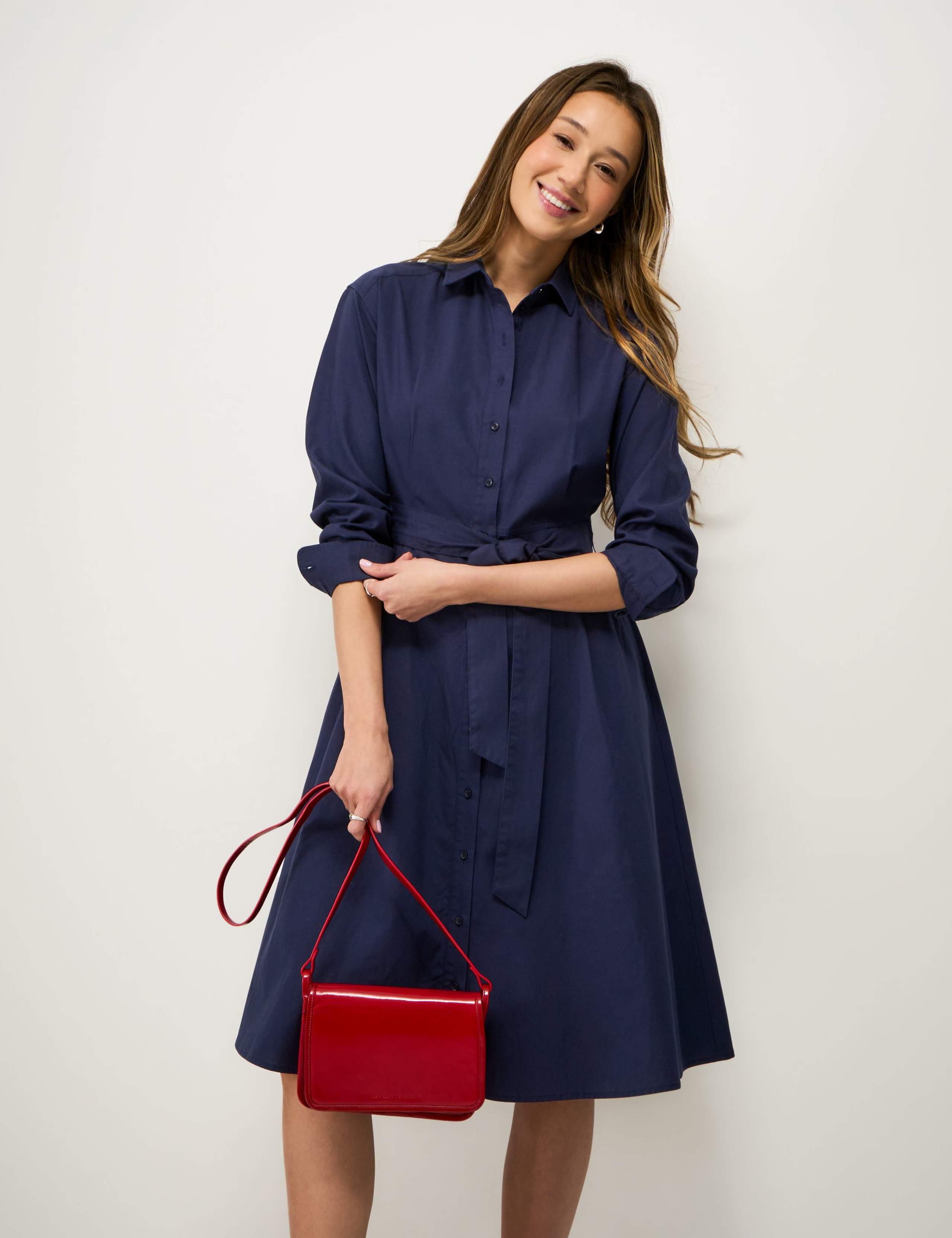 Belted Midi Shirt Dress with Linen 4 of 5