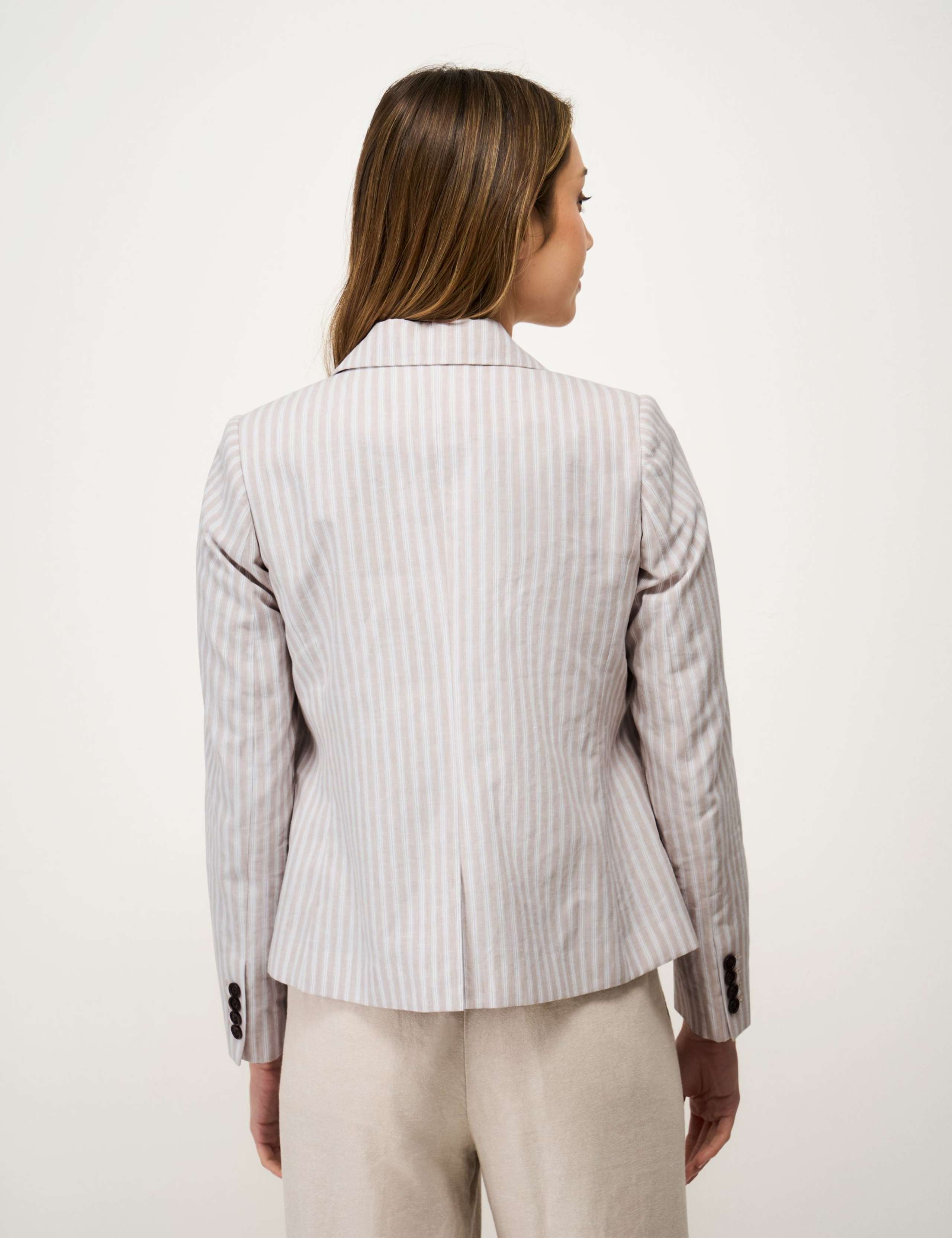 Linen Cotton Blend Tailored Striped Blazer 3 of 5