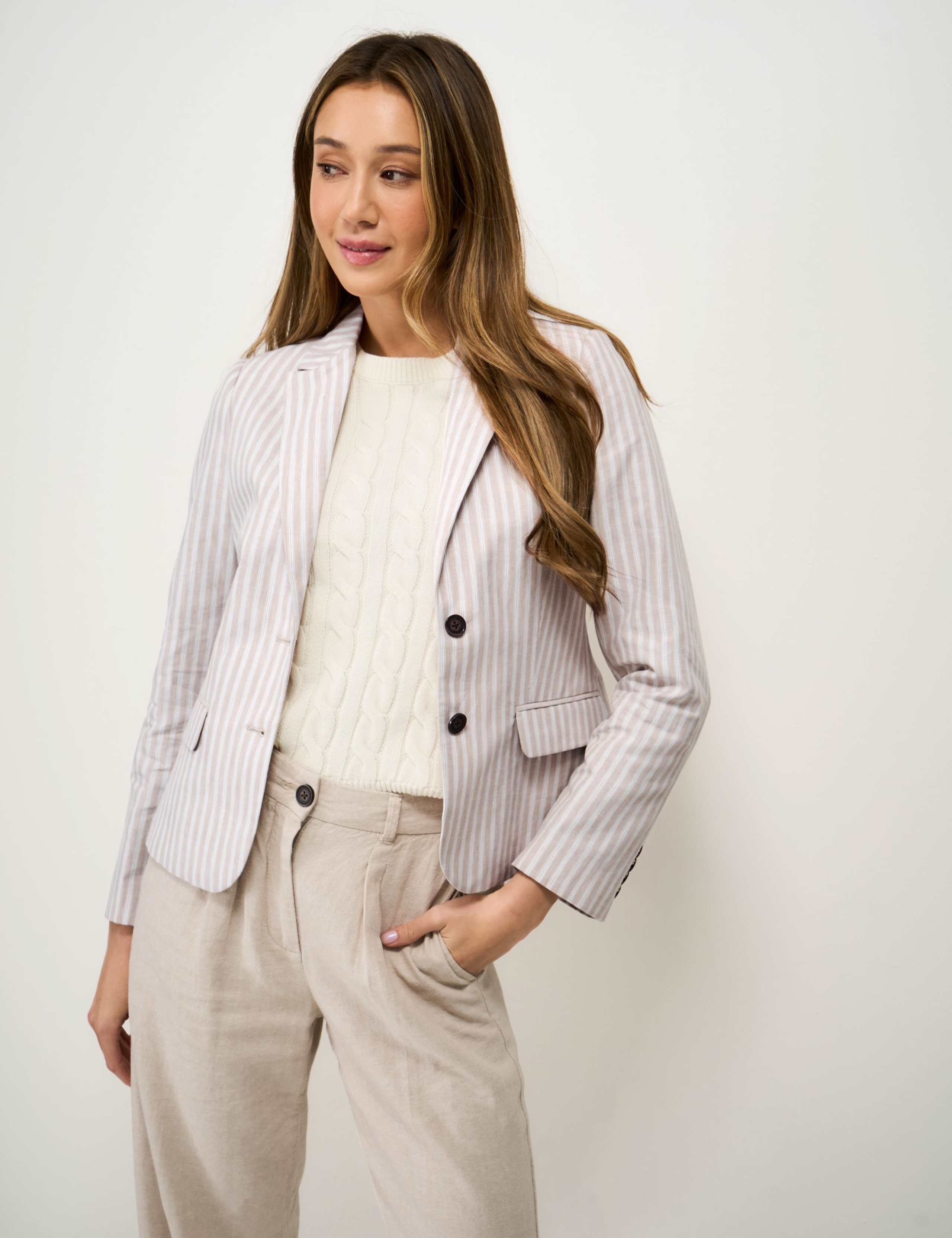 Linen Cotton Blend Tailored Striped Blazer 4 of 5