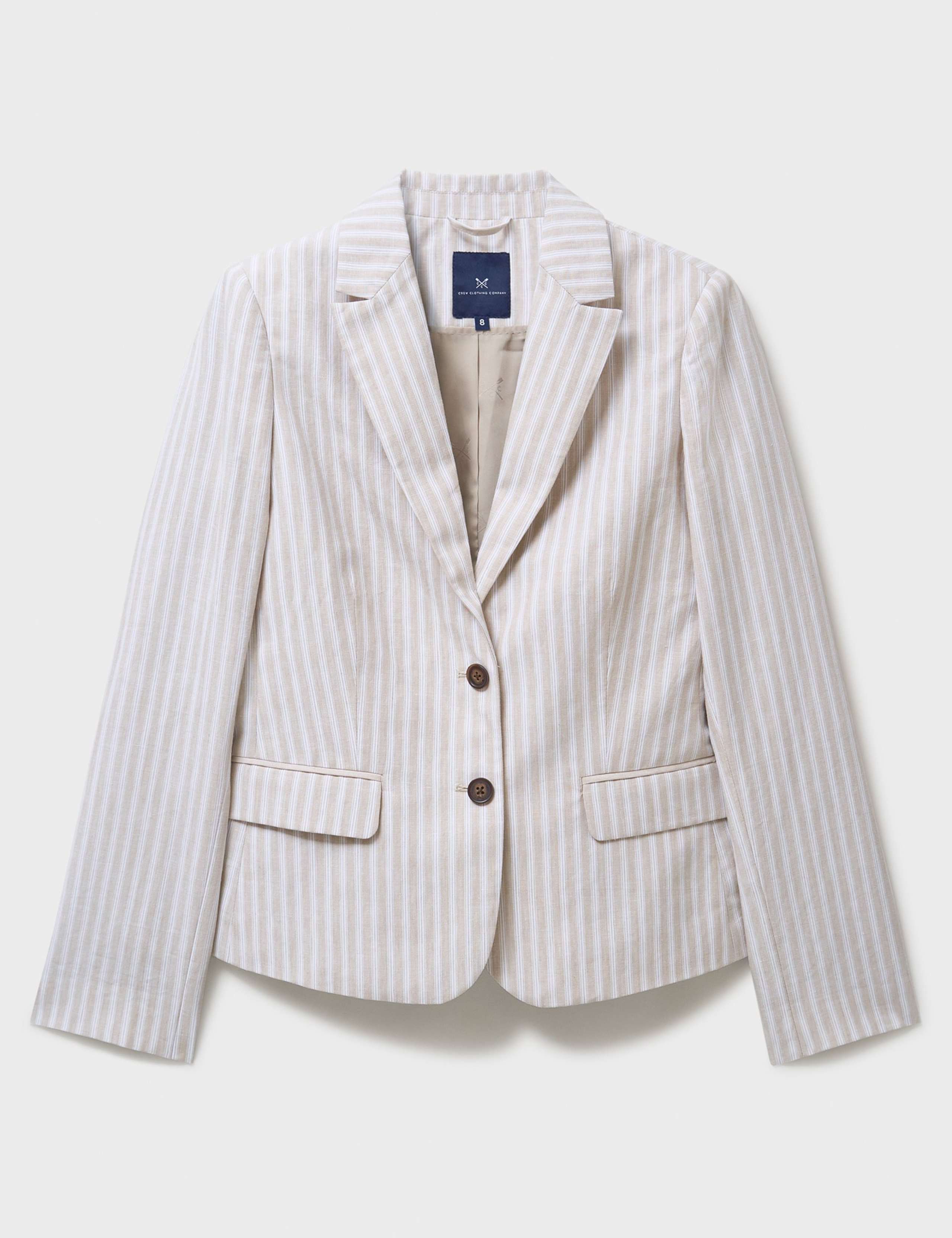 Linen Cotton Blend Tailored Striped Blazer 2 of 5