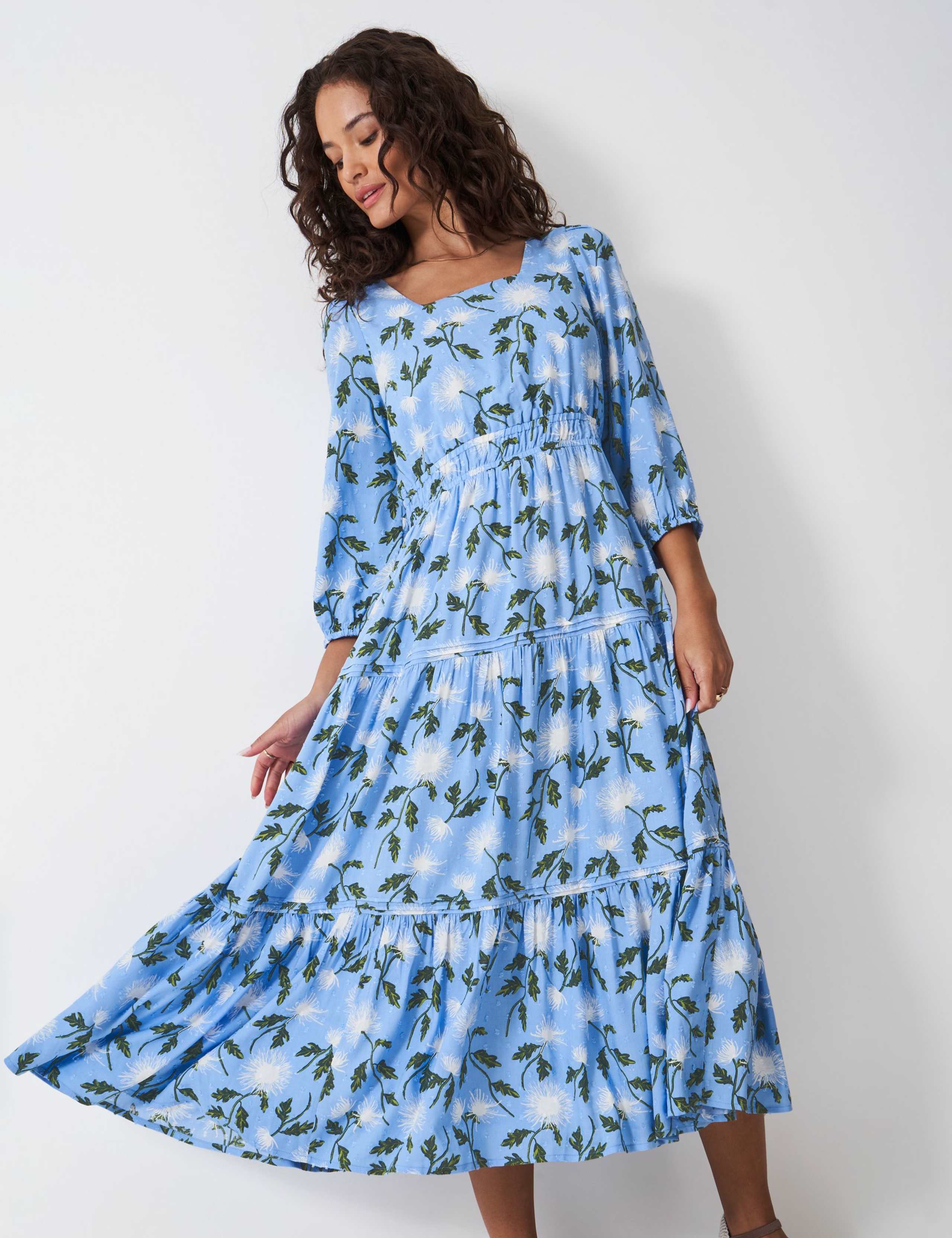 Floral Square Neck Midi Tiered Dress 3 of 5