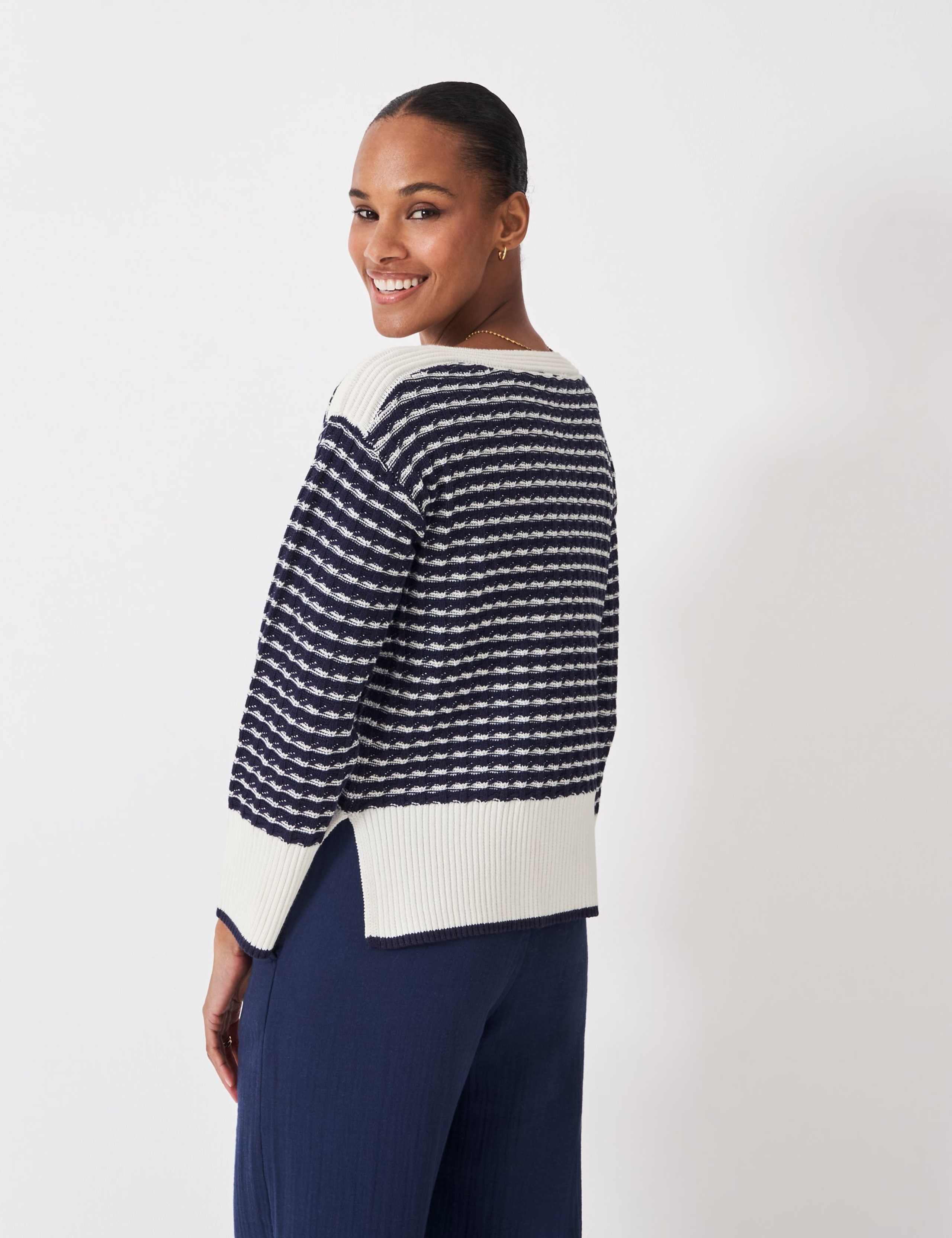 Pure Cotton Textured Striped Jumper 4 of 5