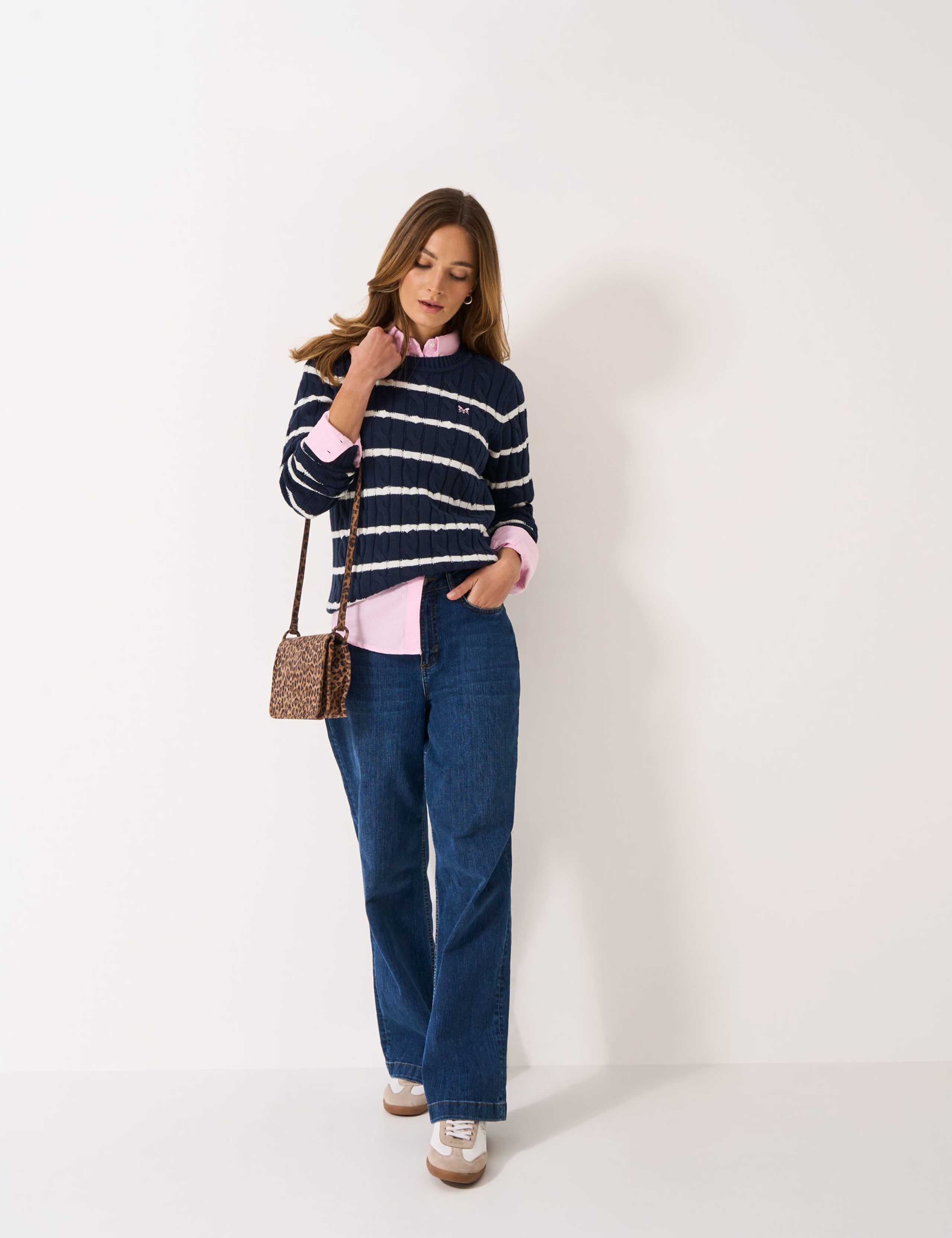 Cotton Rich Striped Cable Knit Jumper 3 of 5