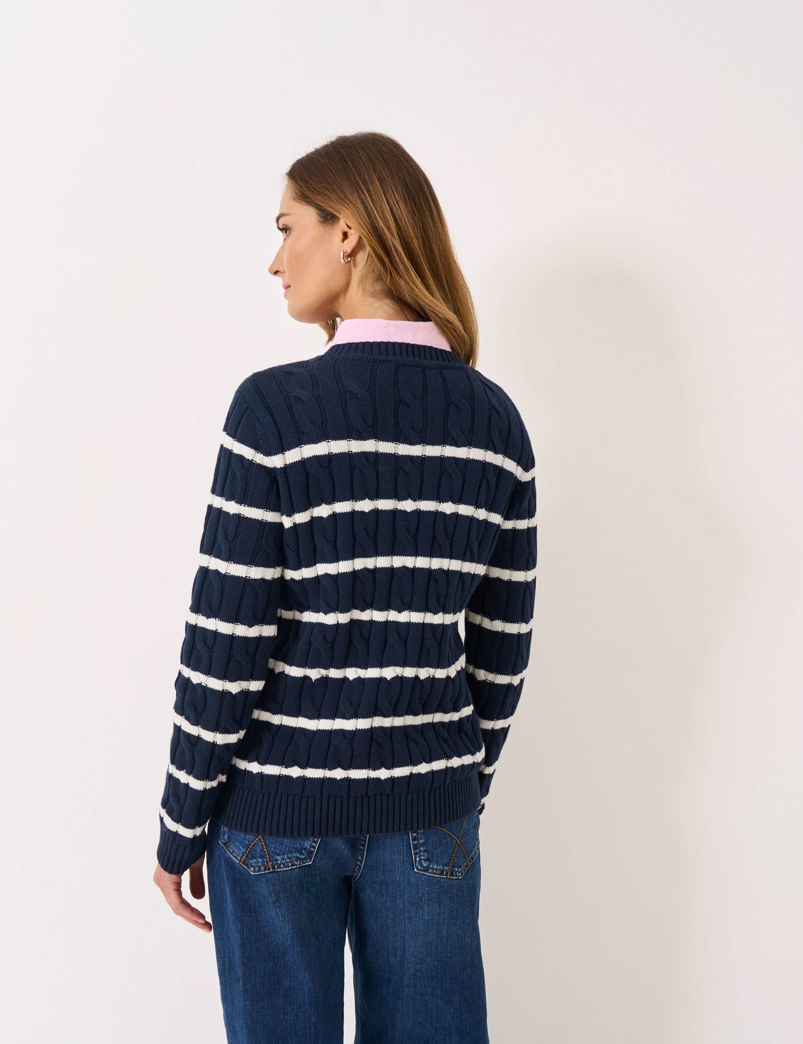 Cotton Rich Striped Cable Knit Jumper 4 of 5