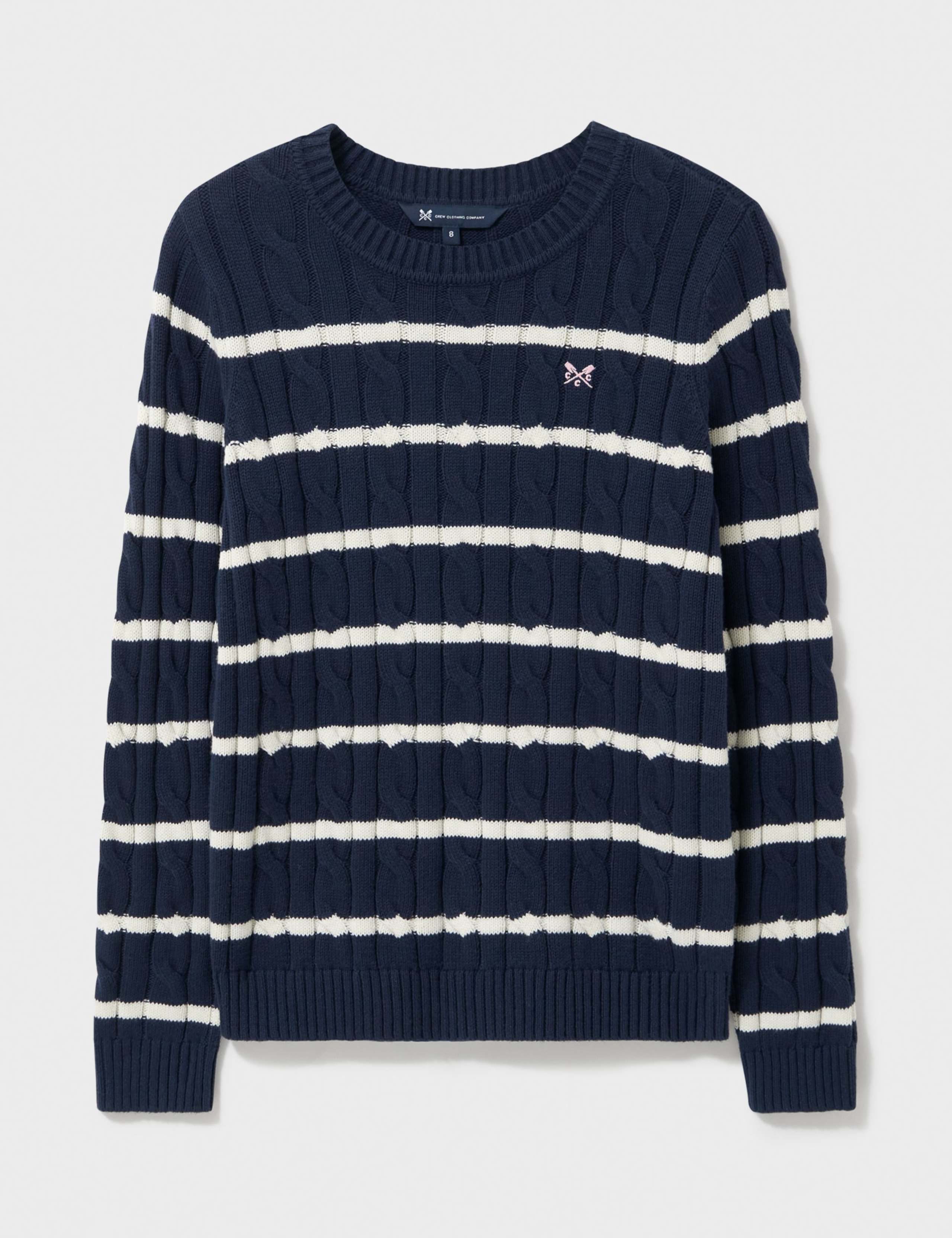 Cotton Rich Striped Cable Knit Jumper 2 of 5