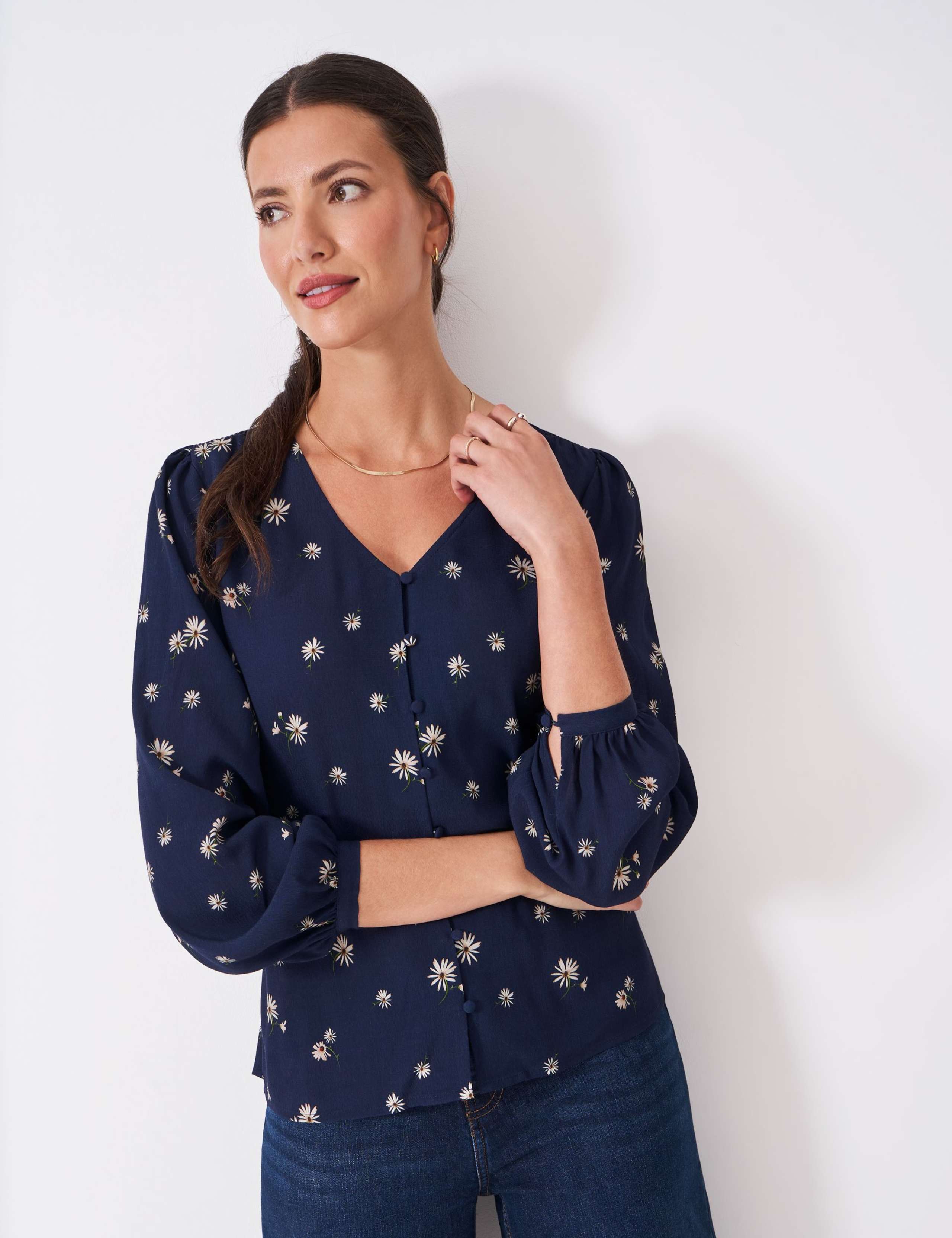 Daisy Print V-Neck Tie Detail Blouse 4 of 5