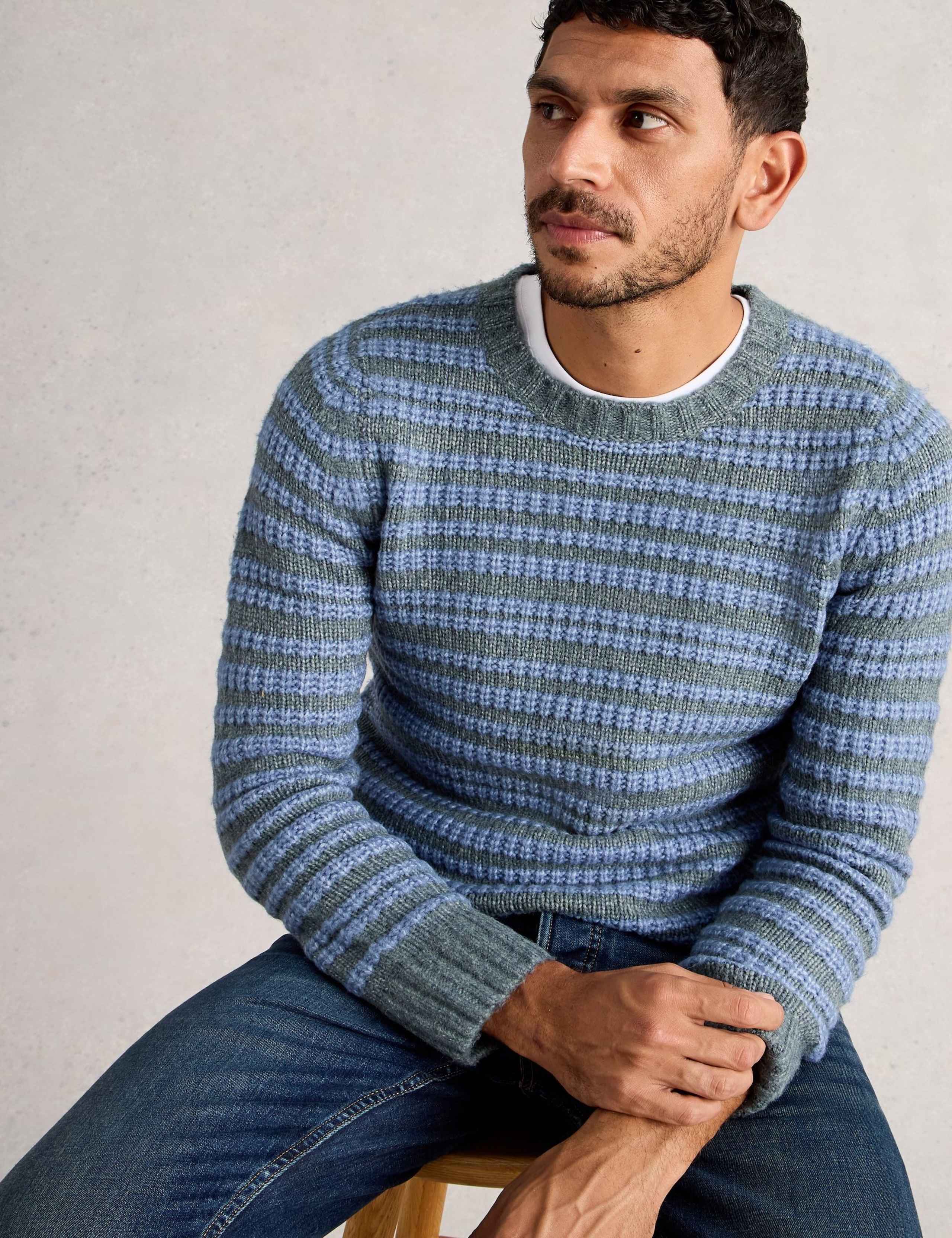 Striped Crew Neck Jumper with Wool 1 of 6
