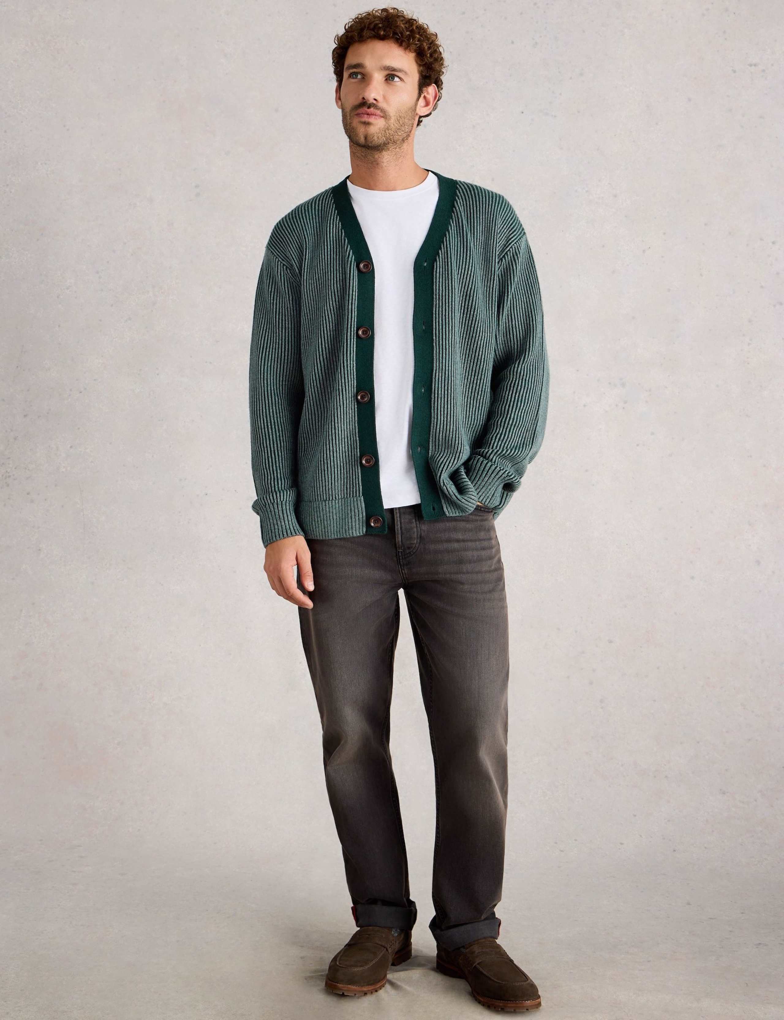 Striped V-Neck Cardigan with Wool 1 of 6