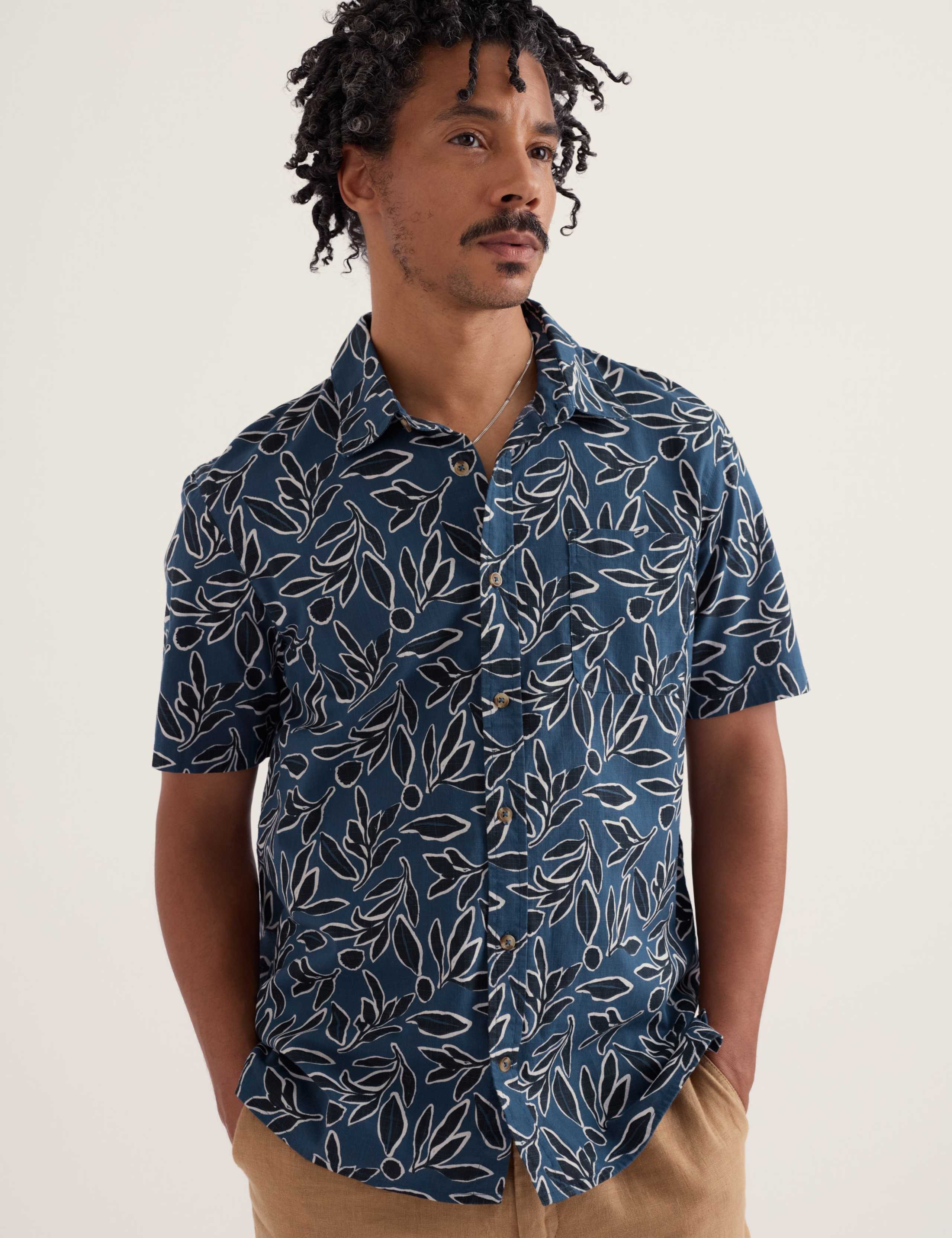 Pure Cotton Leaf Print Short Sleeve Shirt 4 of 5