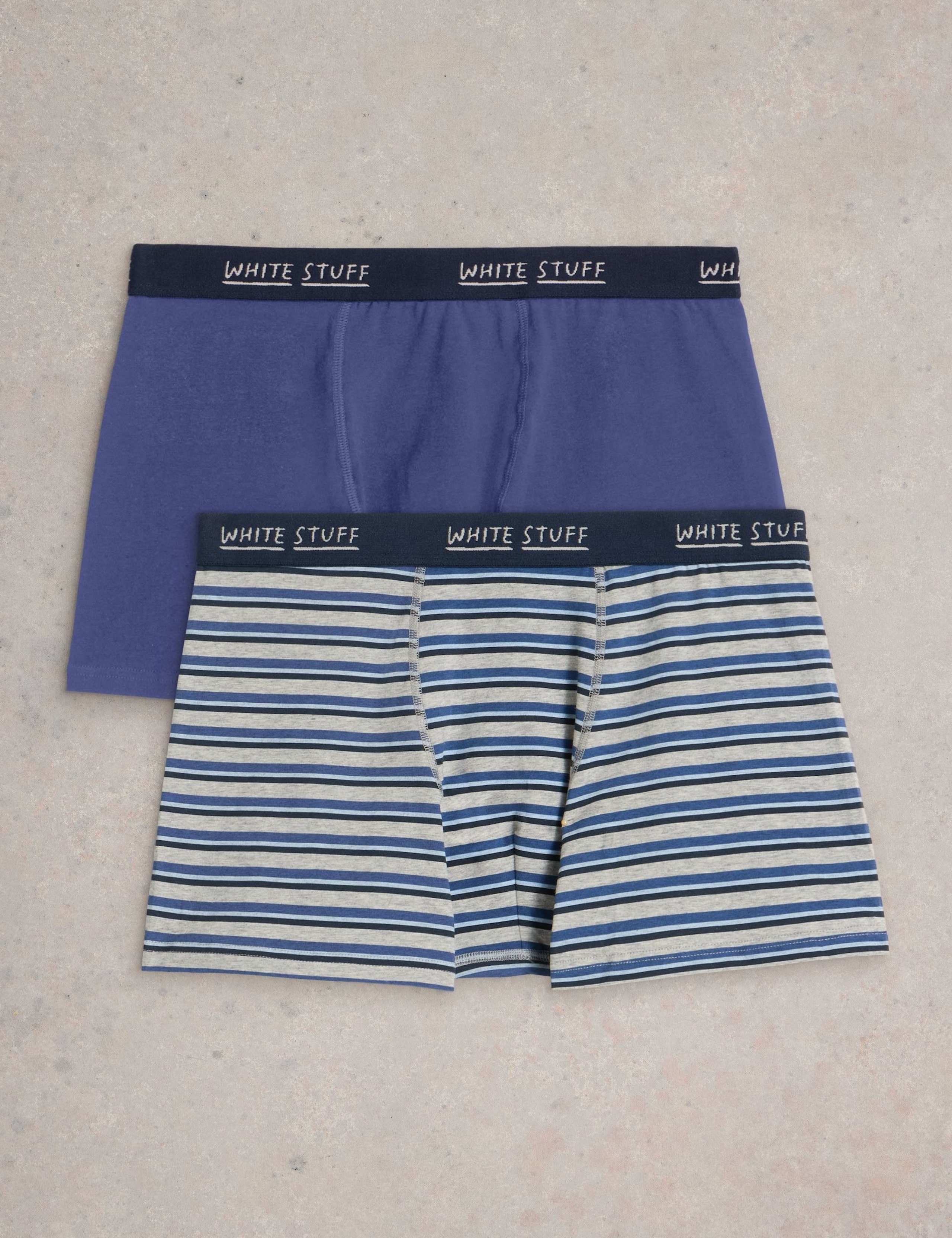 2 Pack Cotton Rich Plain Striped Boxers 1 of 3