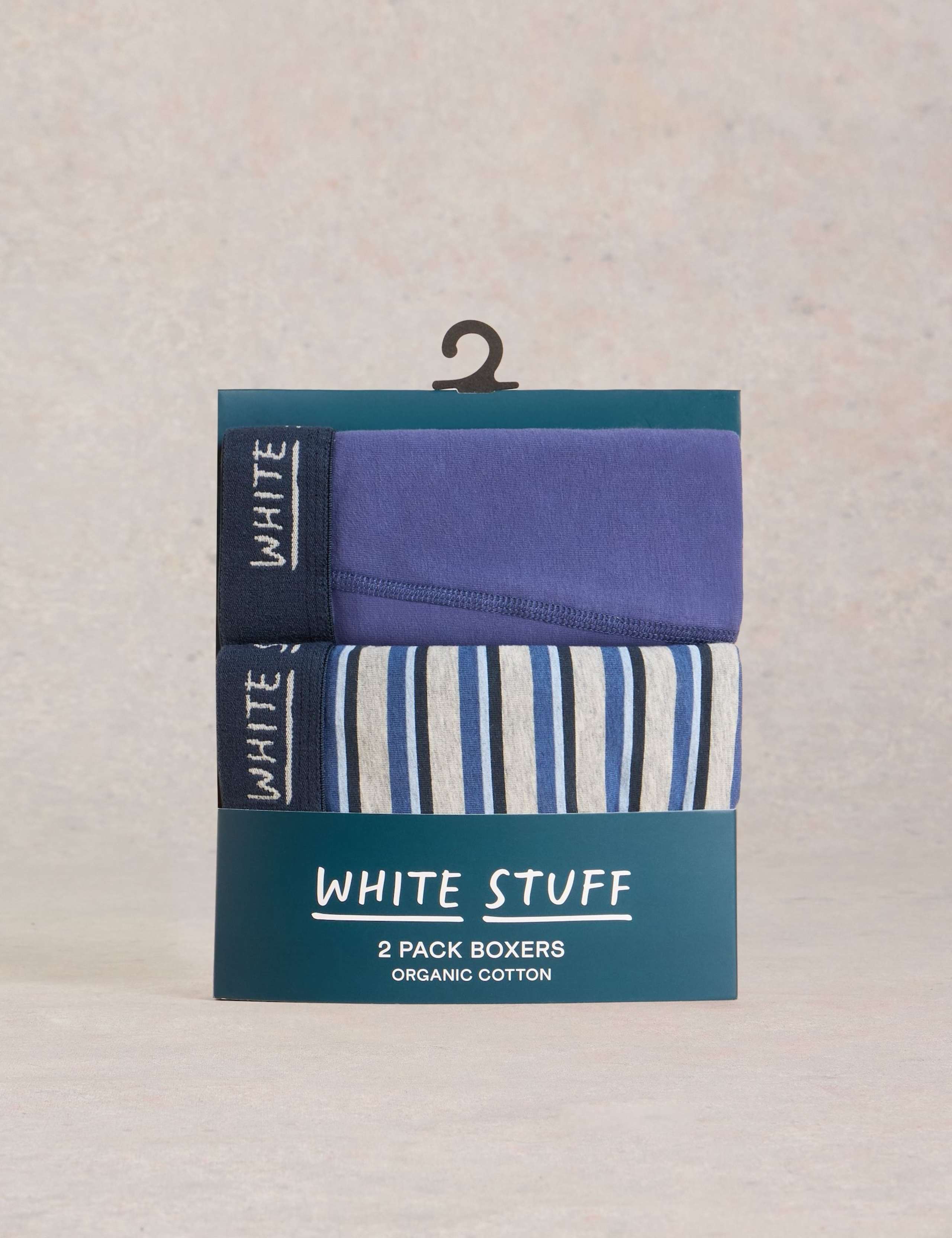 2 Pack Cotton Rich Plain Striped Boxers 3 of 3