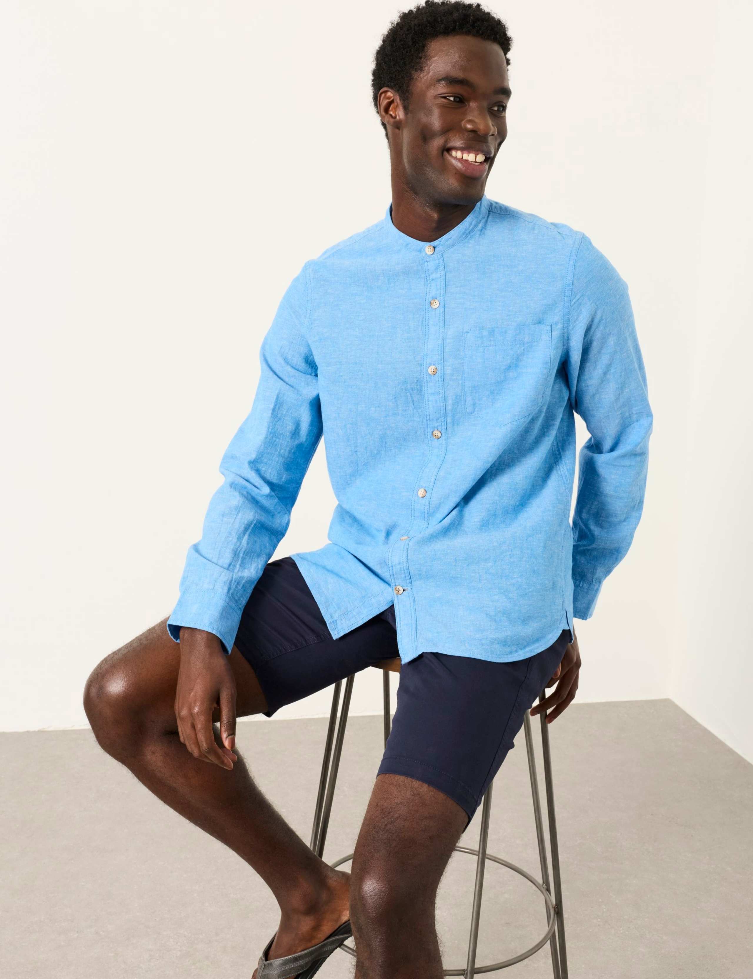 Cotton Linen Blend Grandad Collar Shirt 6 of 6