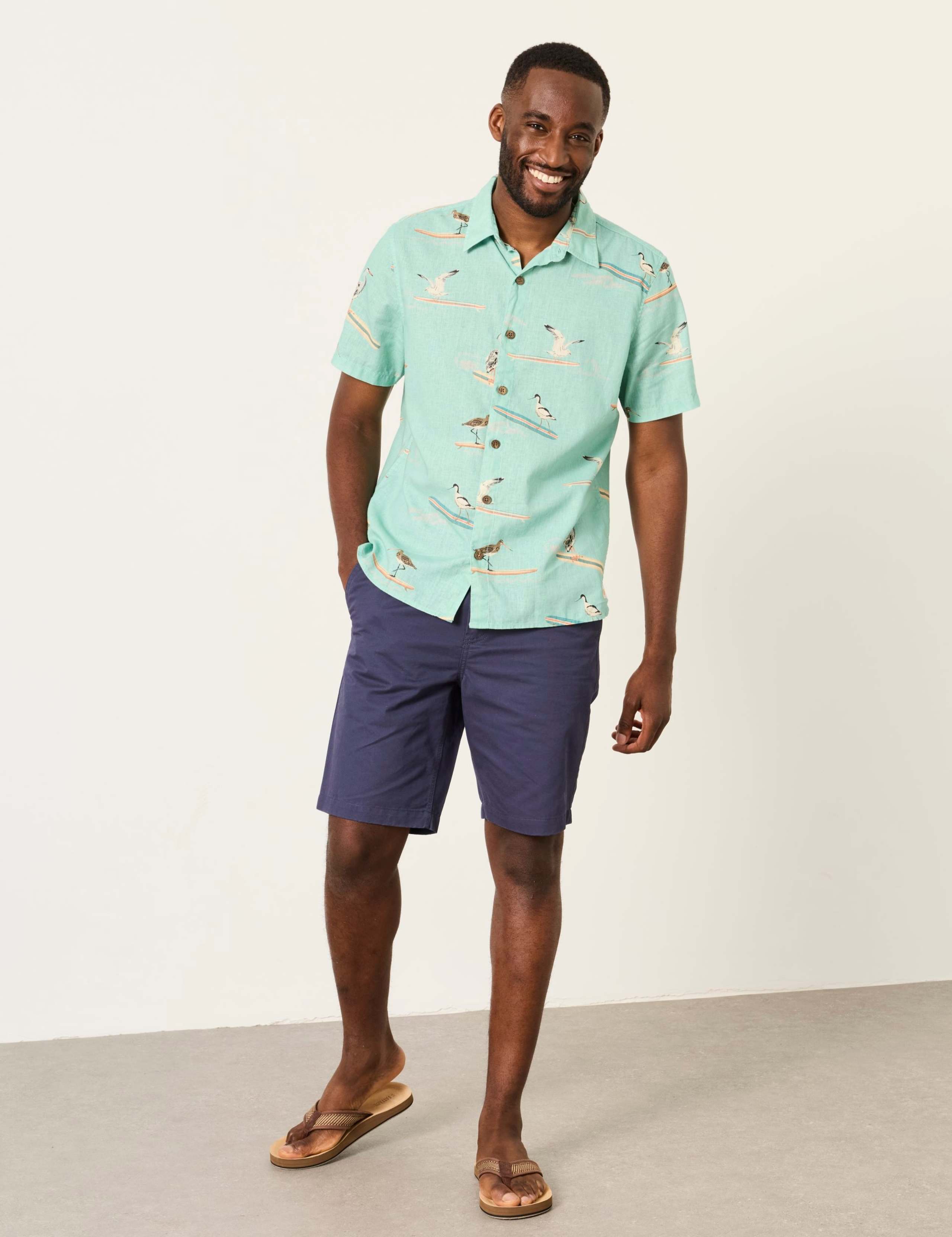 Cotton Linen Blend Bird Short Sleeve Shirt 3 of 6