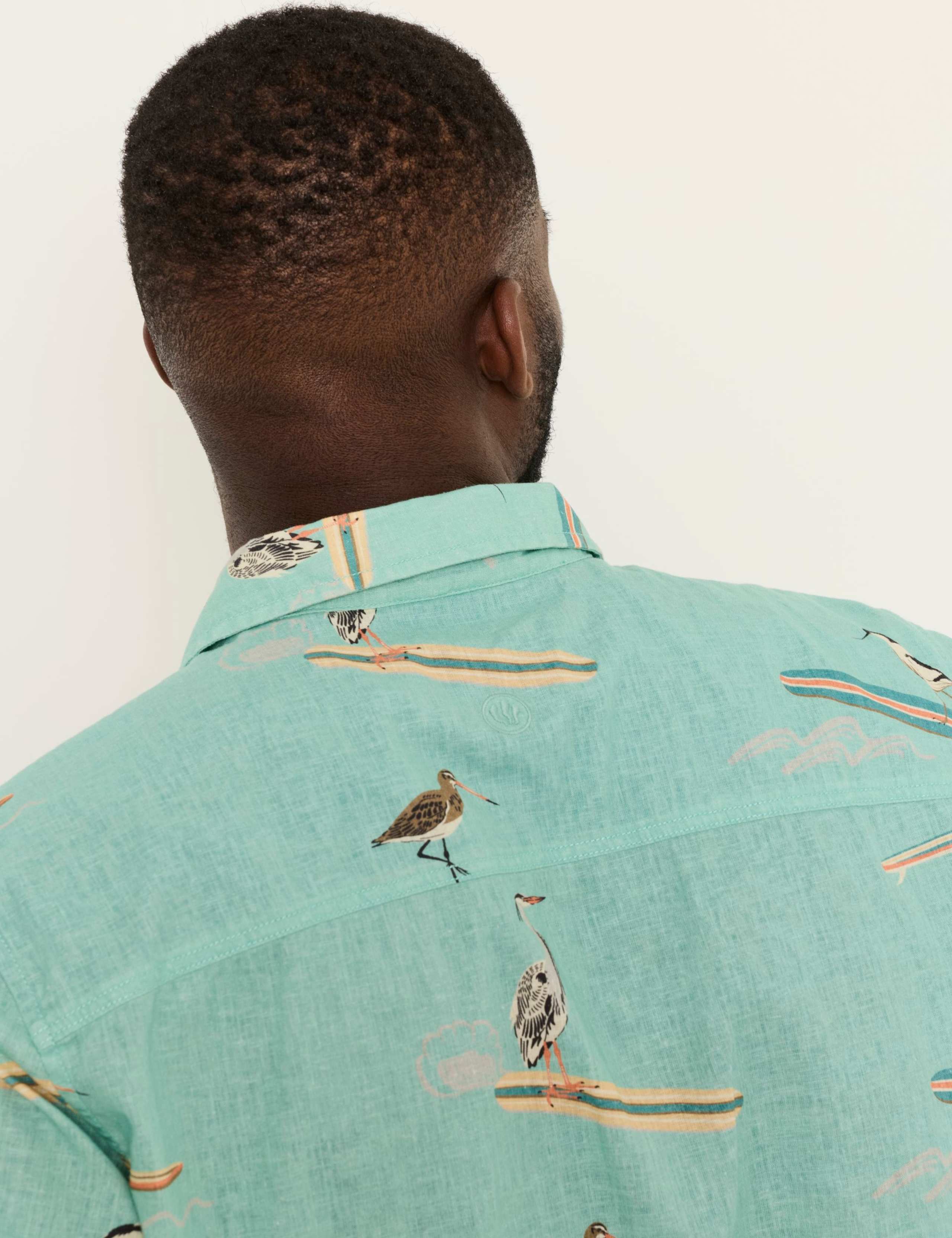 Cotton Linen Blend Bird Short Sleeve Shirt 5 of 6