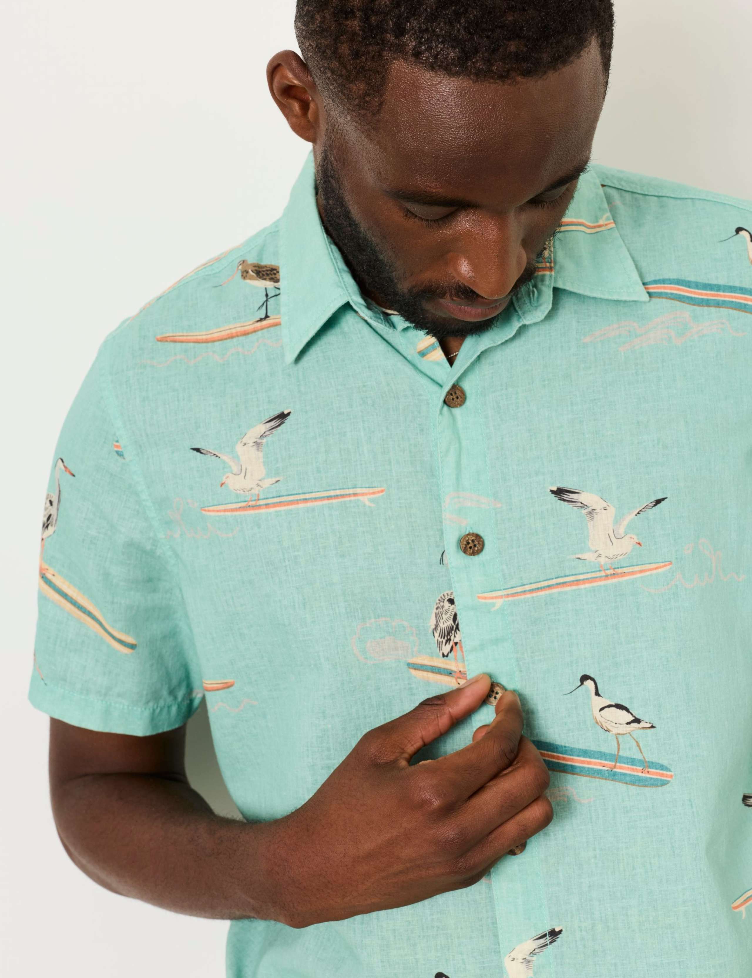Cotton Linen Blend Bird Short Sleeve Shirt 6 of 6