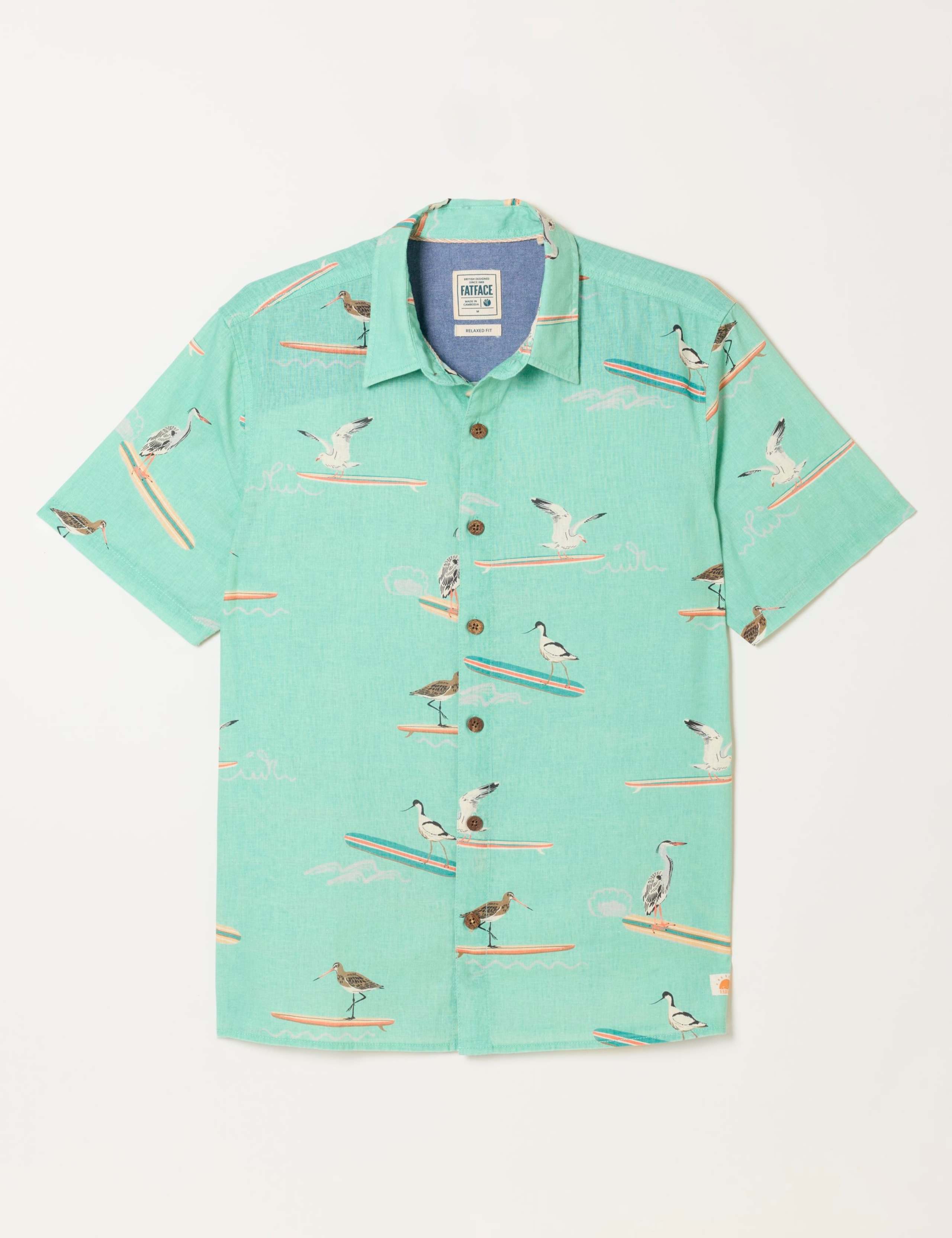 Cotton Linen Blend Bird Short Sleeve Shirt 2 of 6
