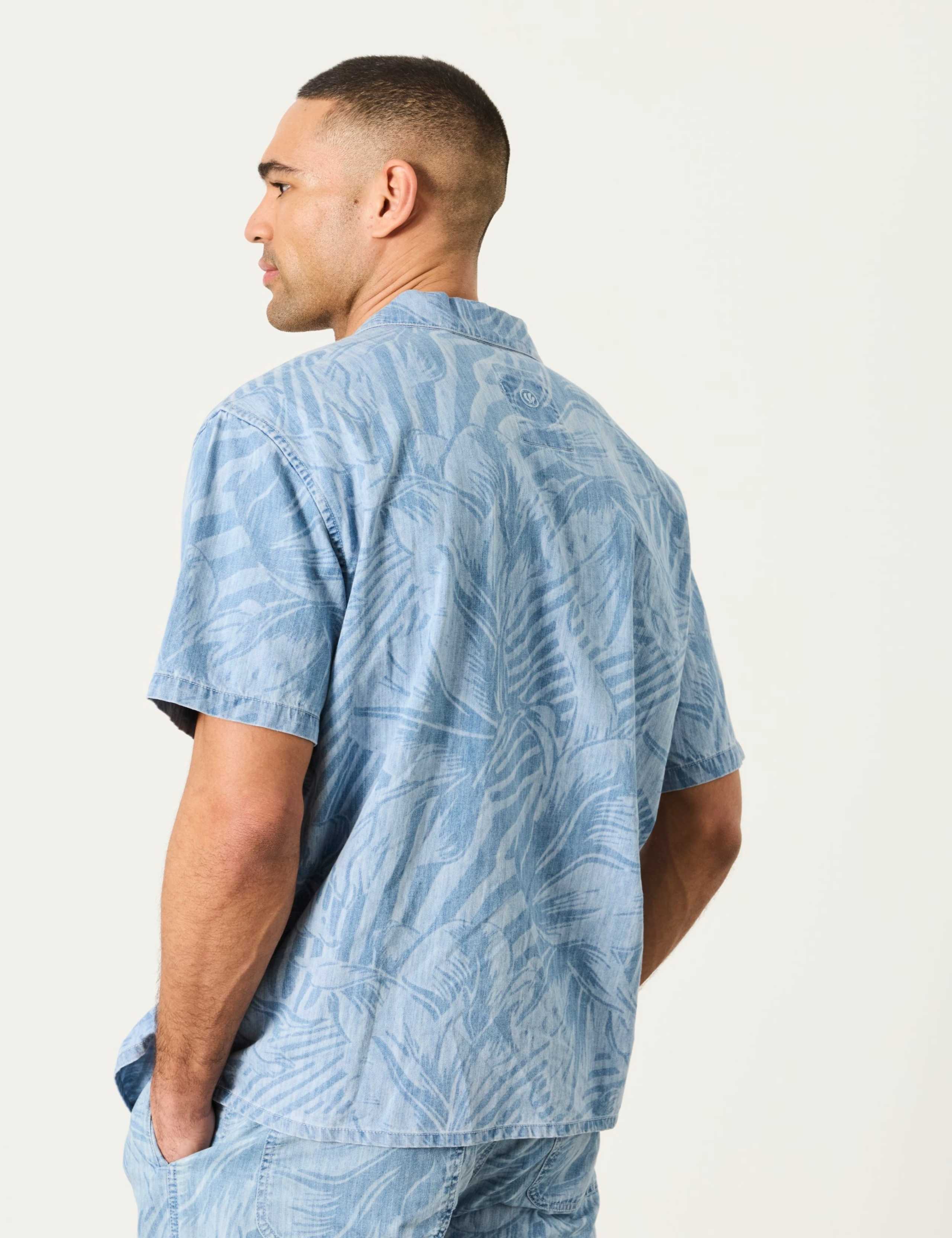 Relaxed Fit Denim Printed Short Sleeve Shirt 3 of 6