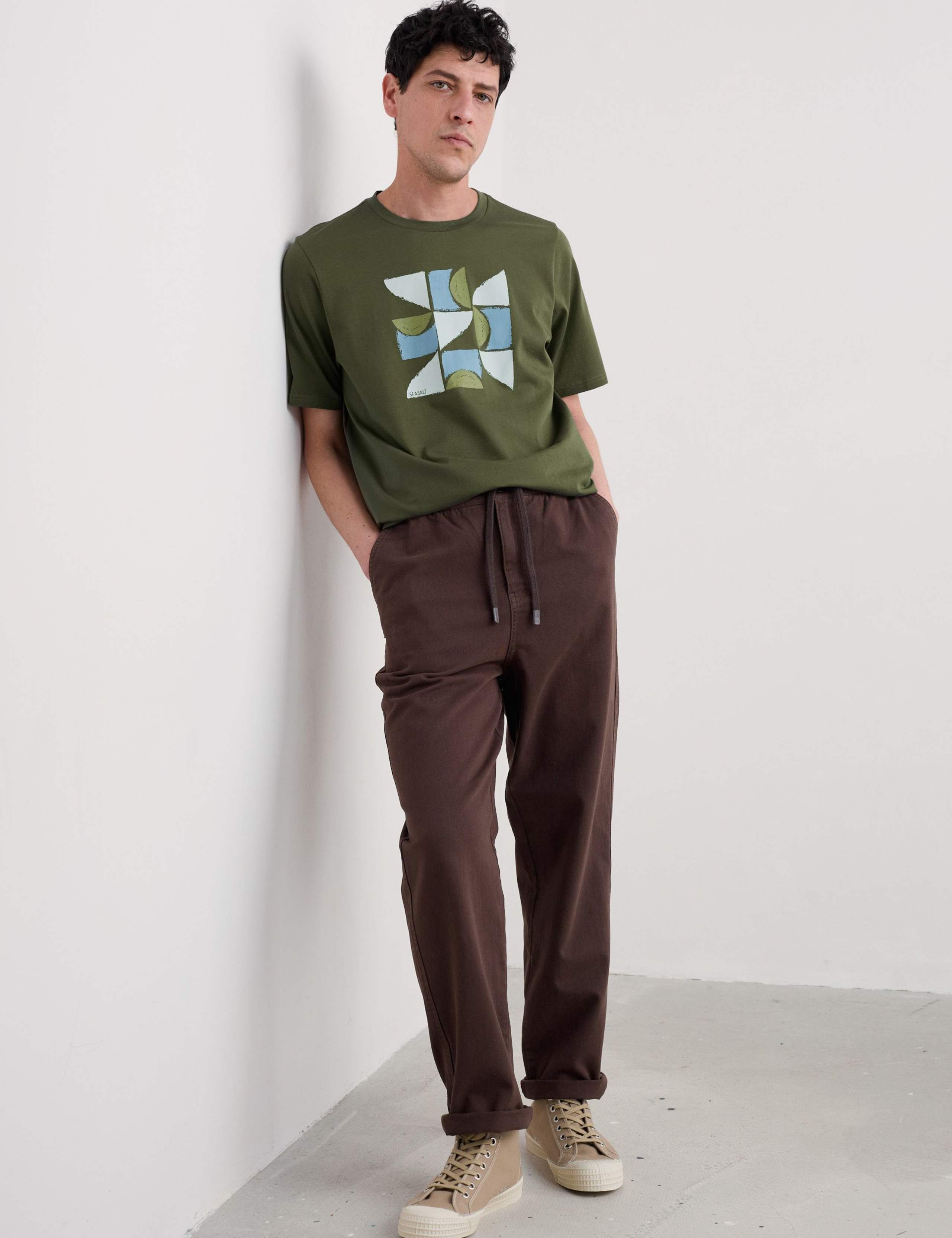 Regular Fit Pure Cotton Elasticated Waist Trousers 1 of 5