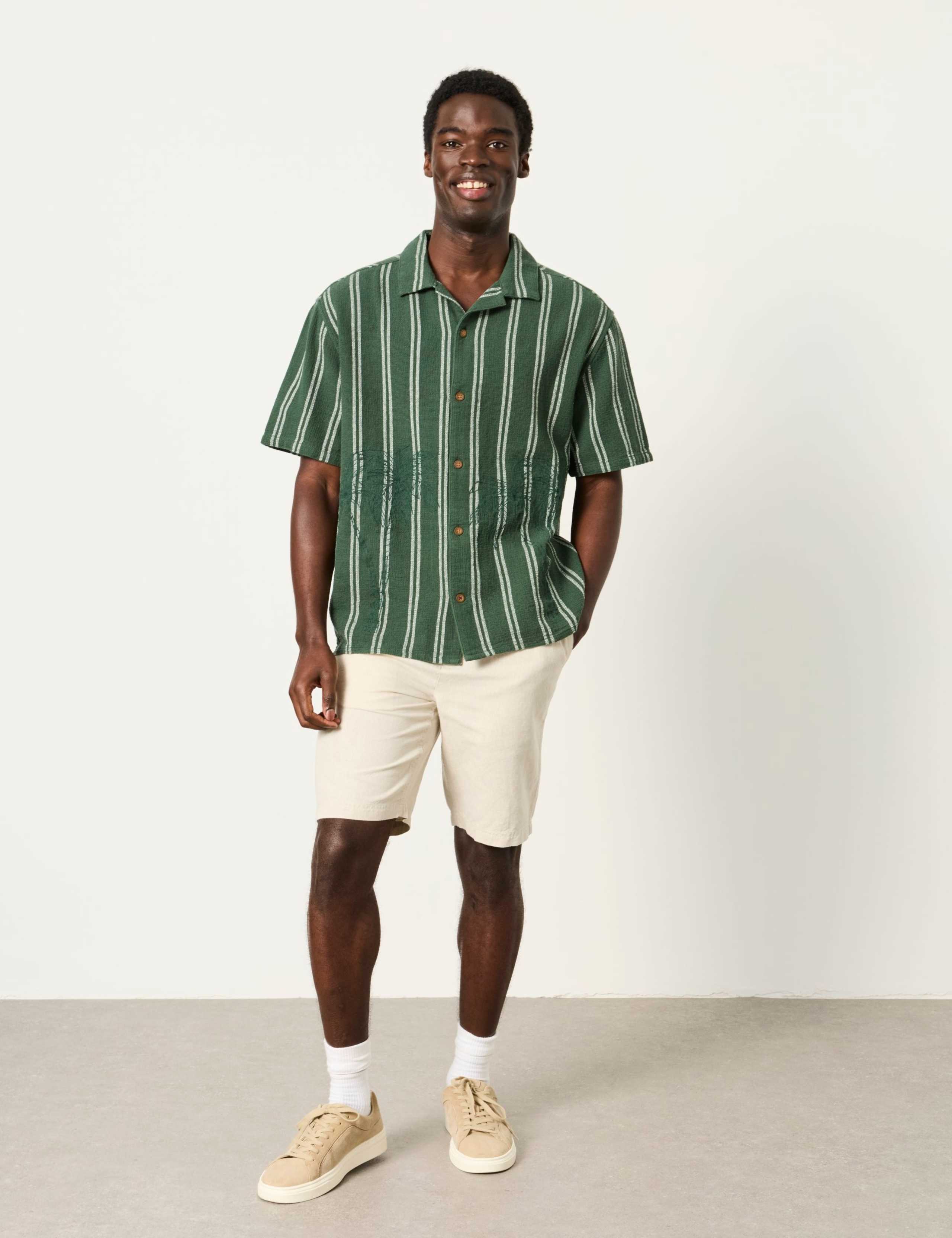 Pure Cotton Embroidered Palm Striped Shirt 4 of 6