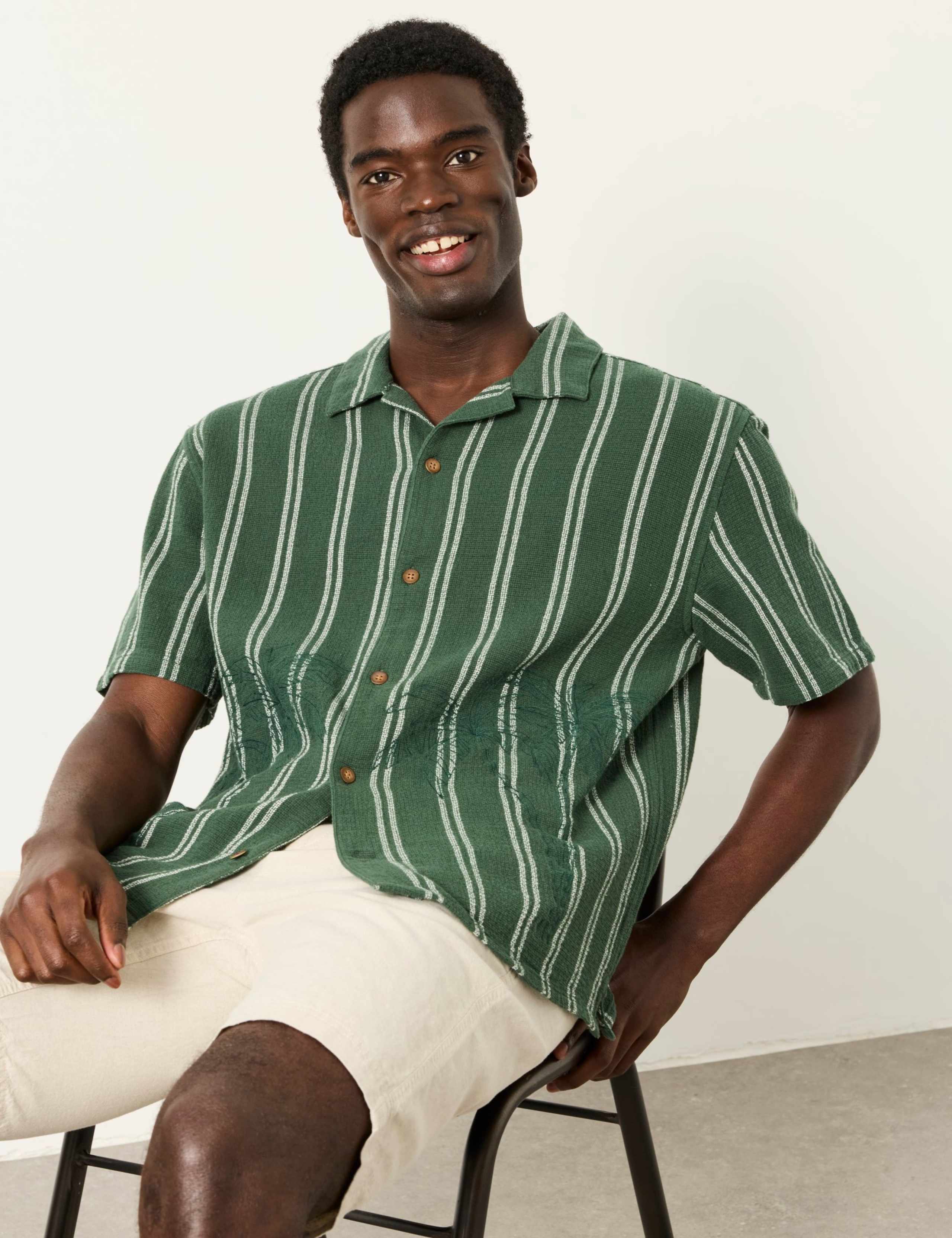 Pure Cotton Embroidered Palm Striped Shirt 5 of 6