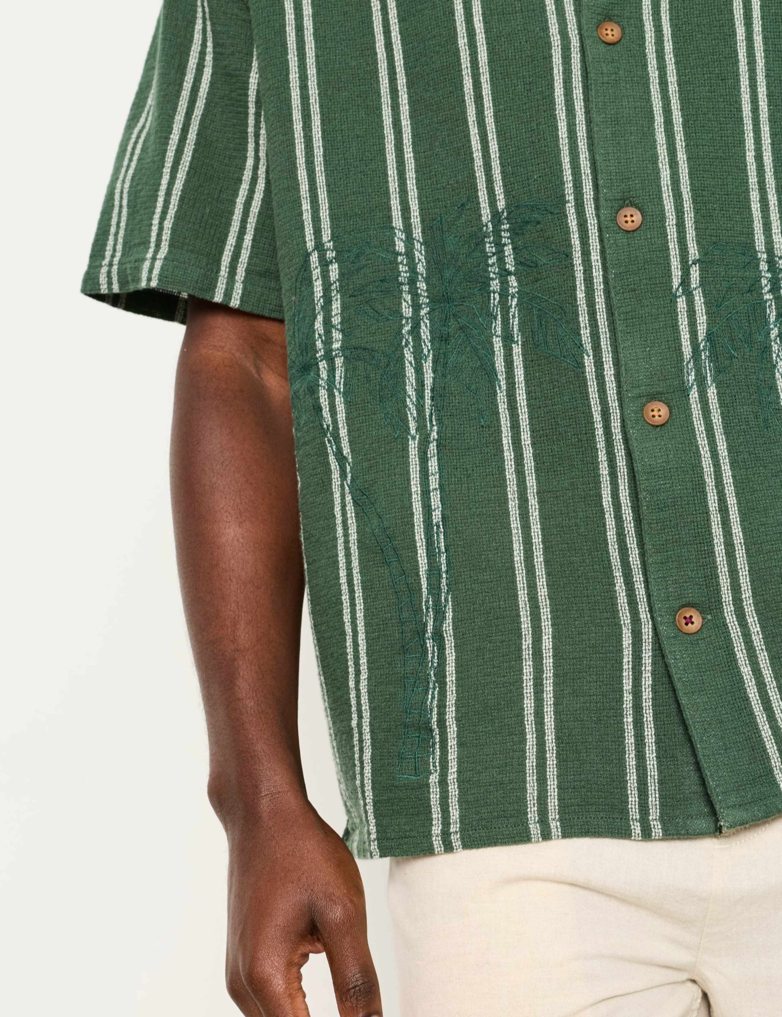 Pure Cotton Embroidered Palm Striped Shirt 6 of 6