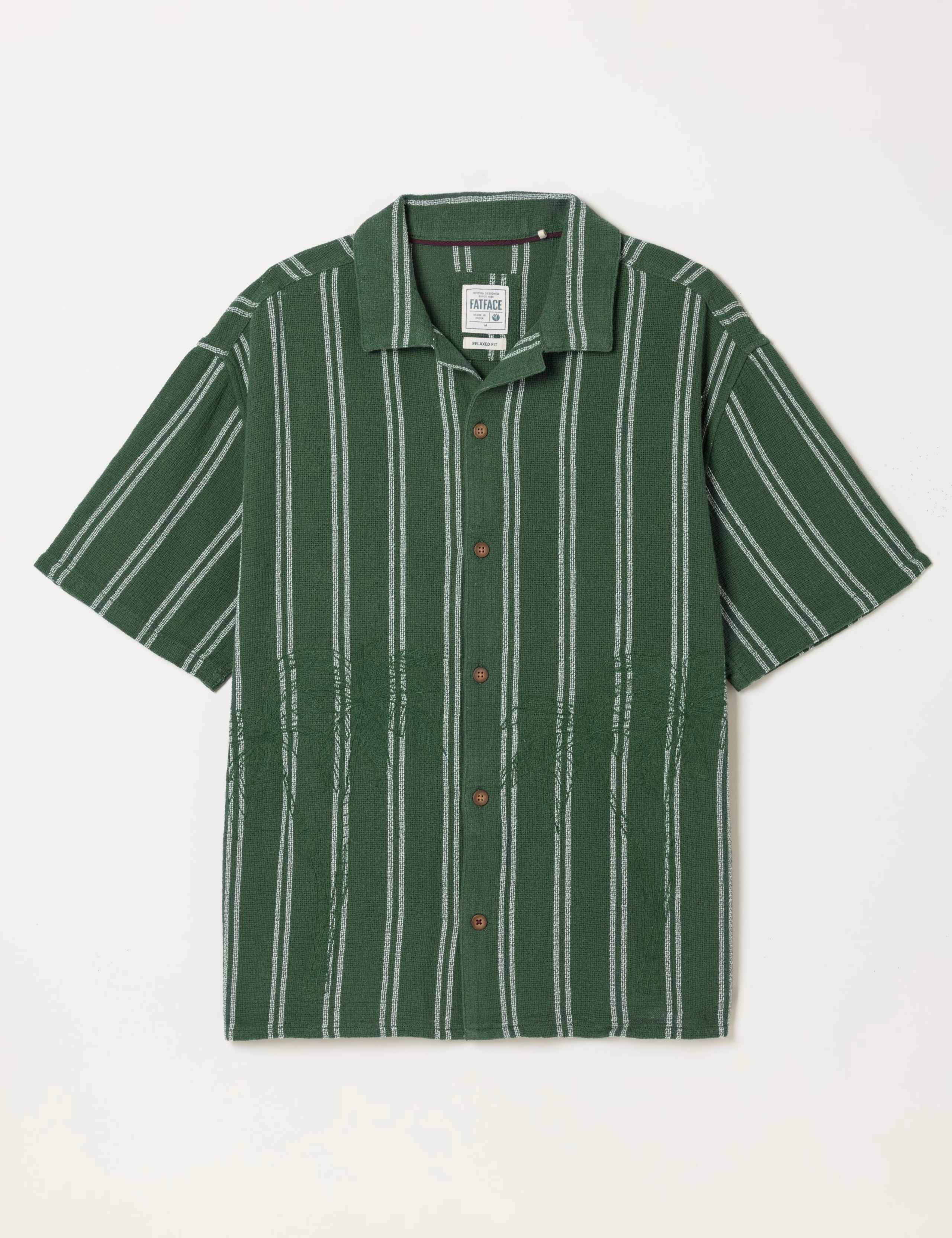 Pure Cotton Embroidered Palm Striped Shirt 2 of 6