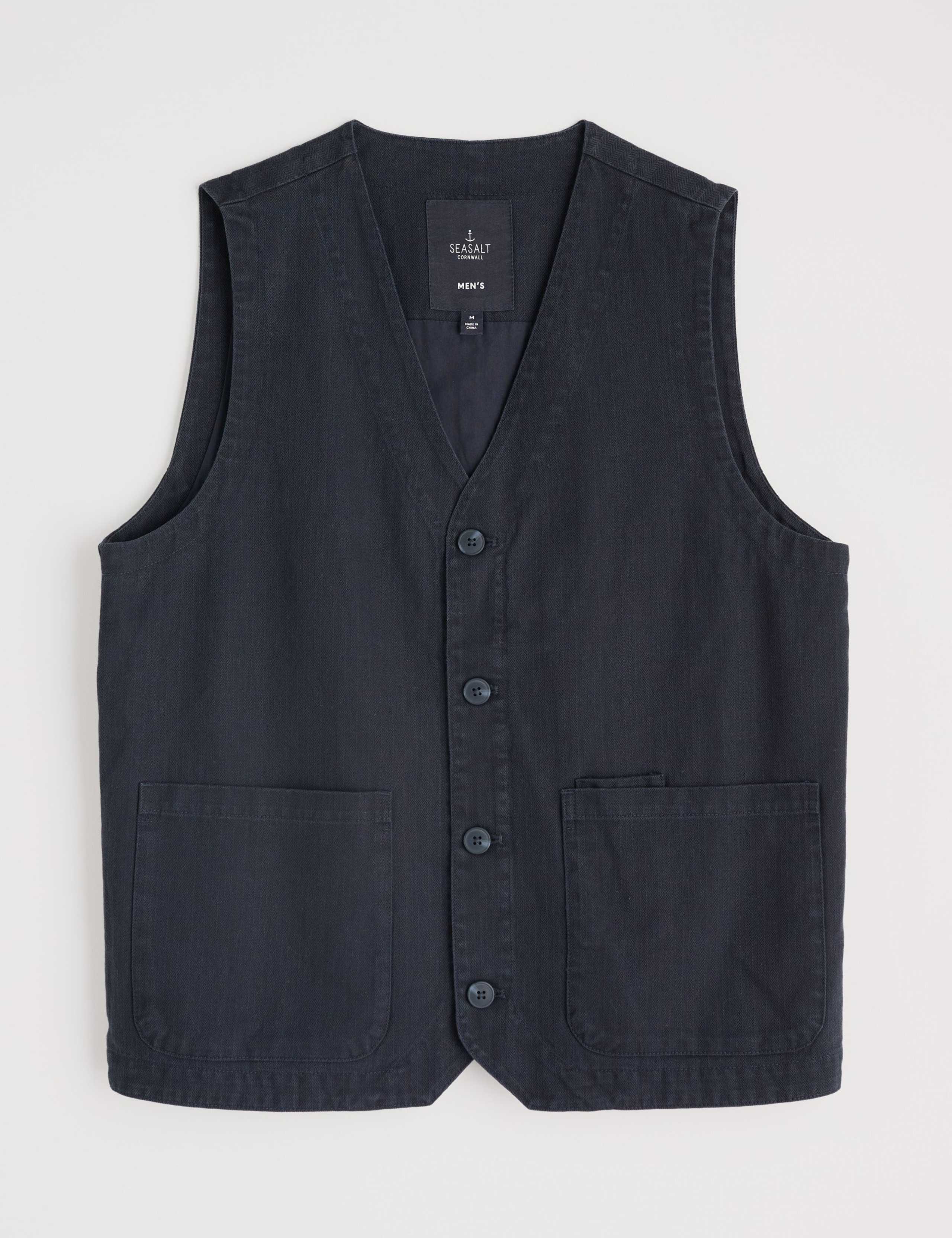 Regular Fit Linen Rich Herringbone Waistcoat 2 of 5