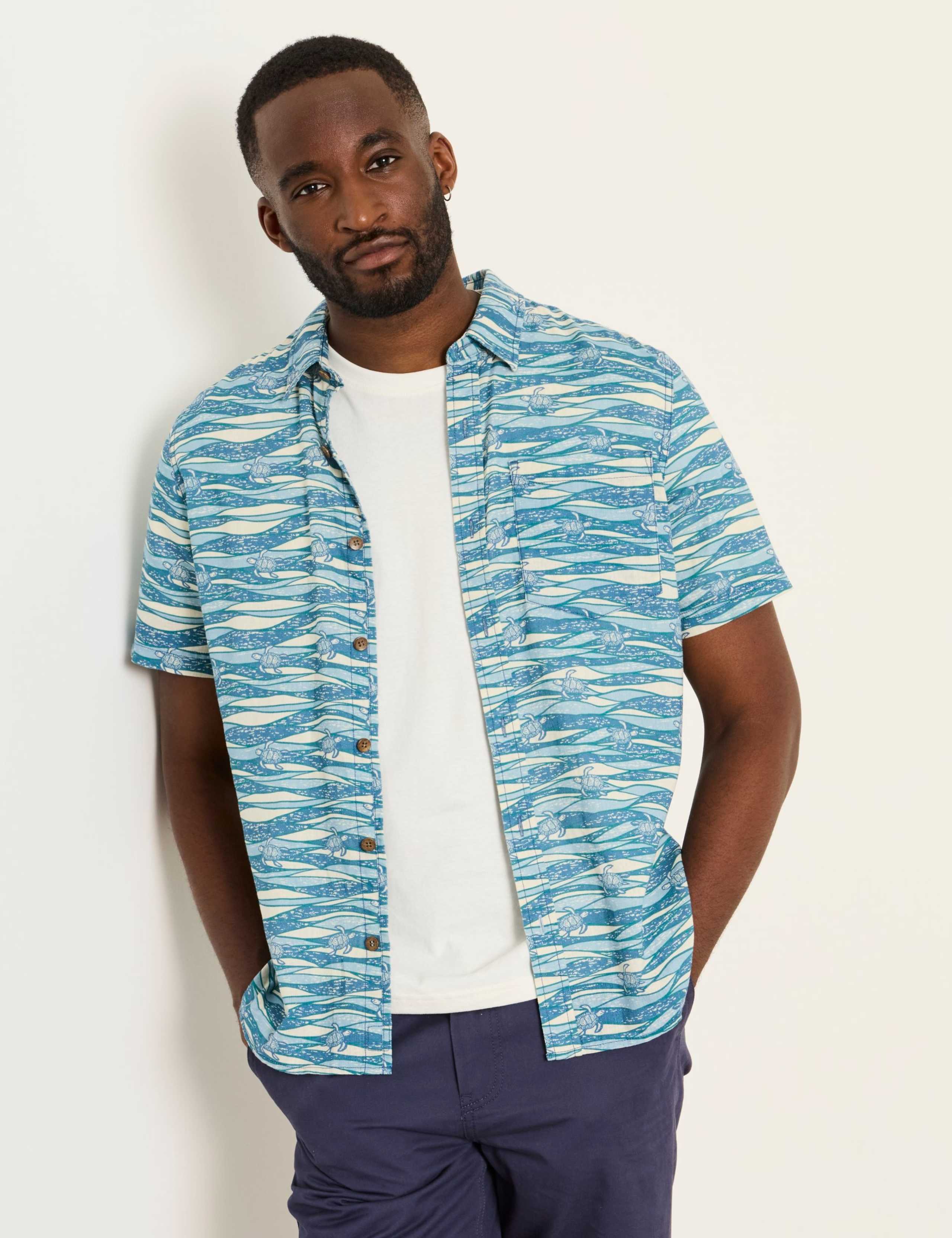 Cotton Linen Blend Turtle Short Sleeve Shirt 1 of 6