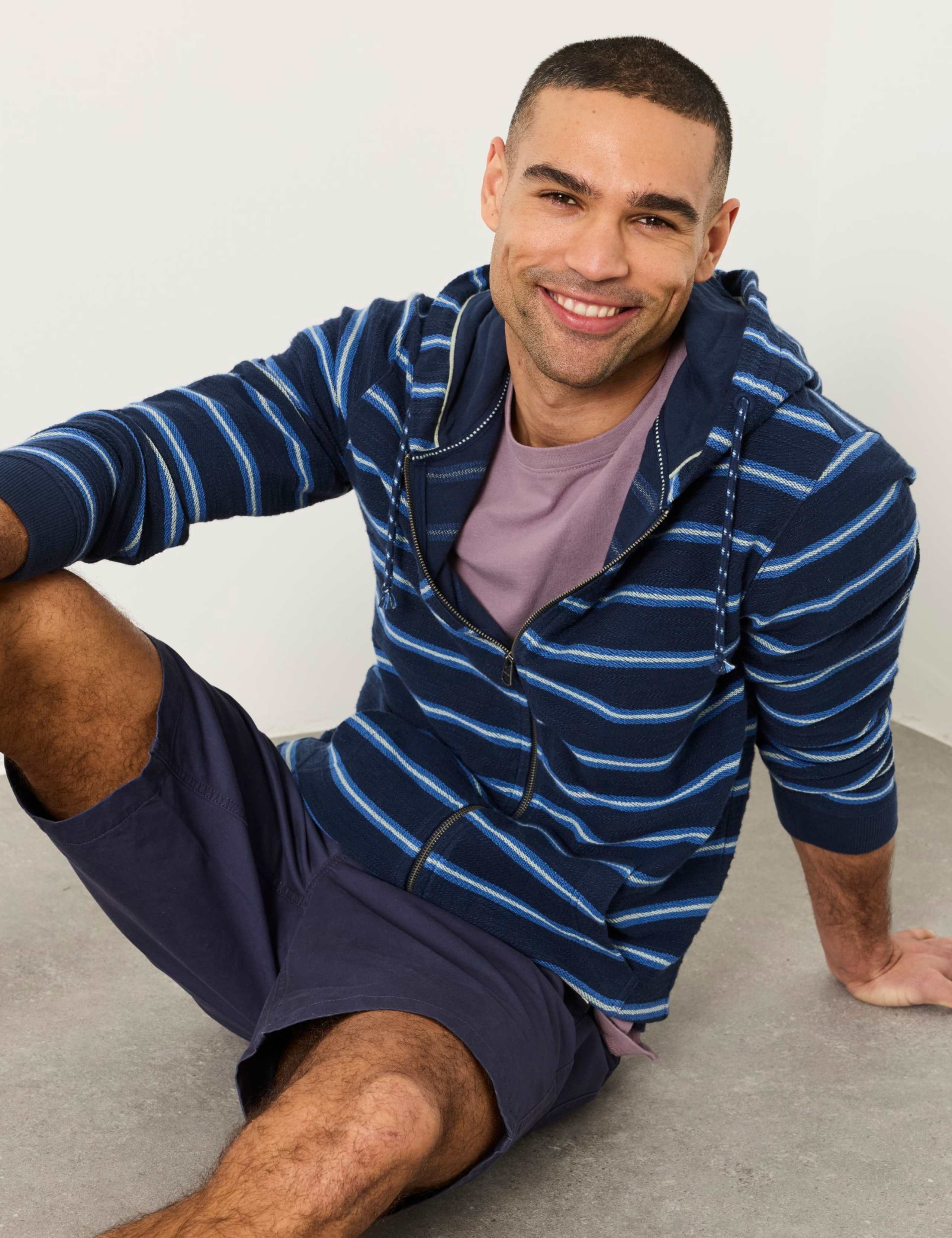 Pure Cotton Textured Stripe Zip Up Hoodie 6 of 6