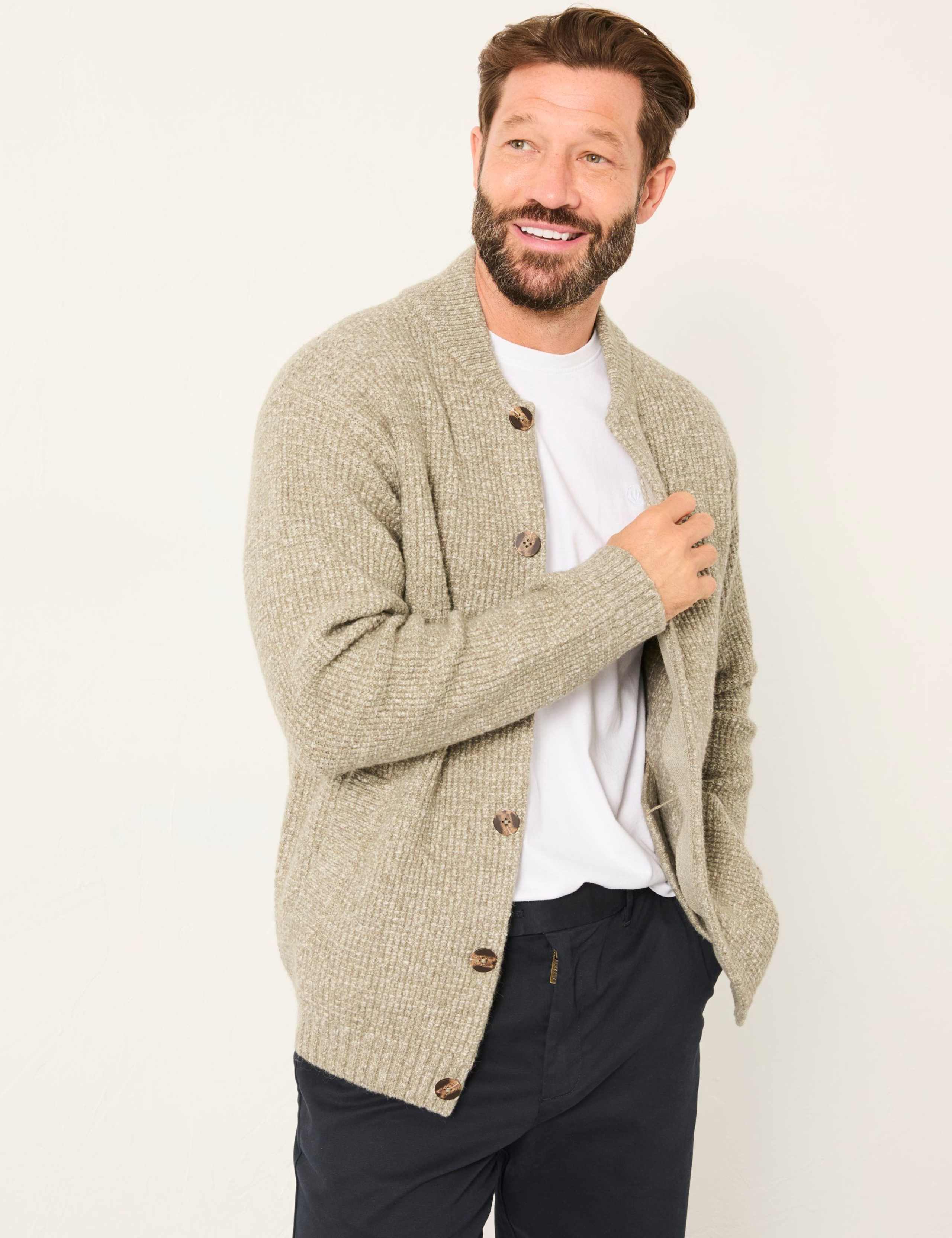 Cotton Blend Textured Knitted Cardigan 1 of 6