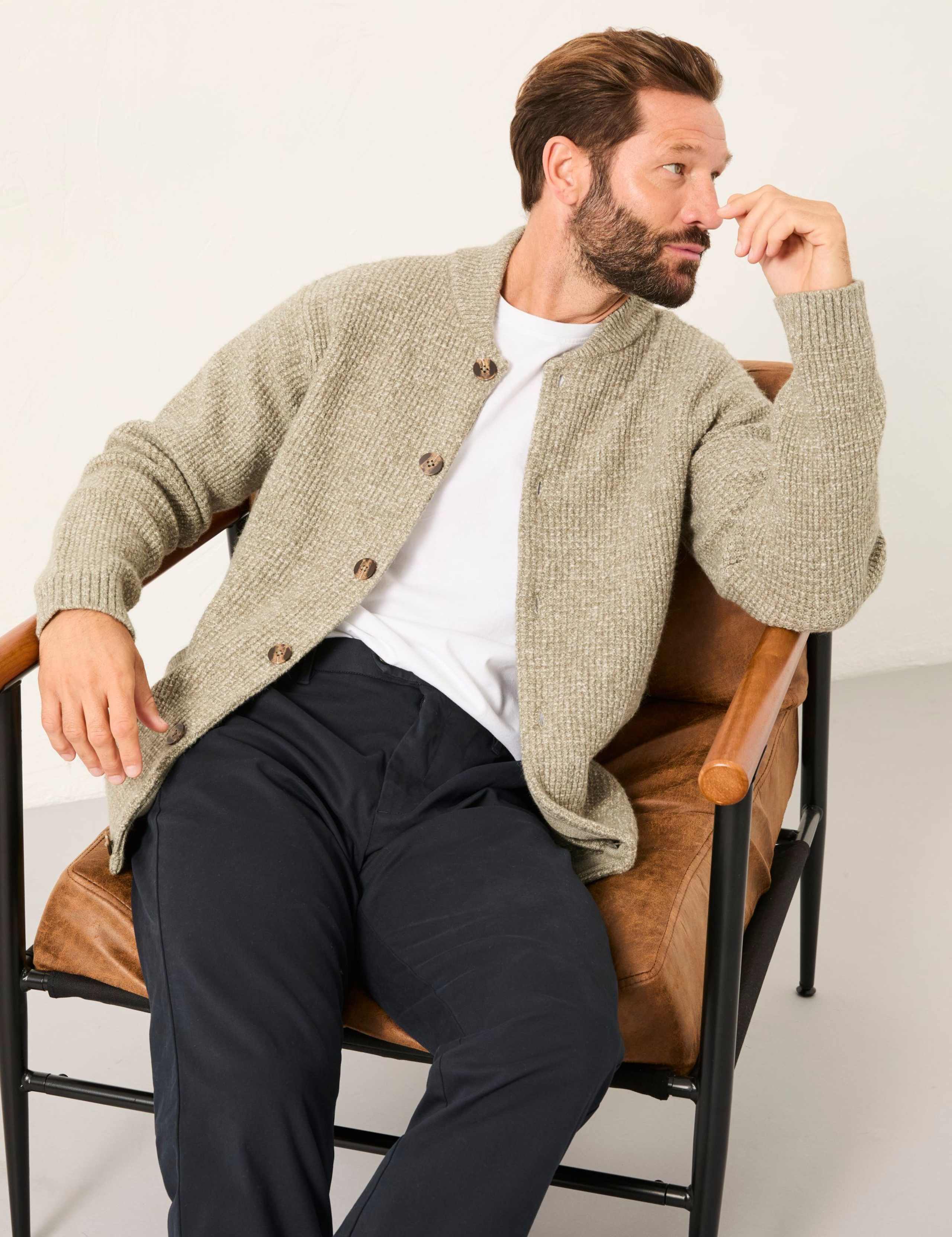 Cotton Blend Textured Knitted Cardigan 4 of 6