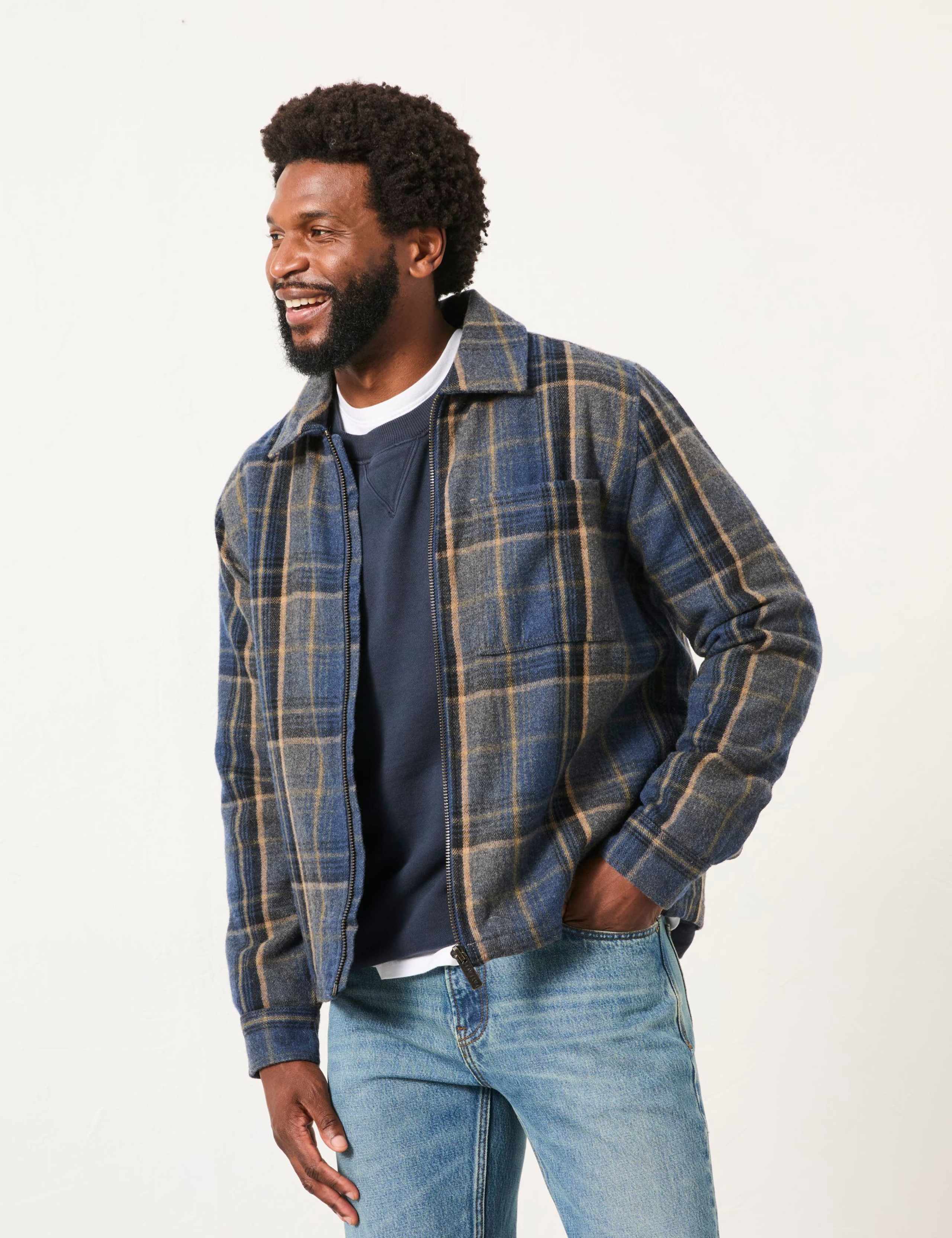 Wool Blend Checked Zip Up Overshirt 1 of 6