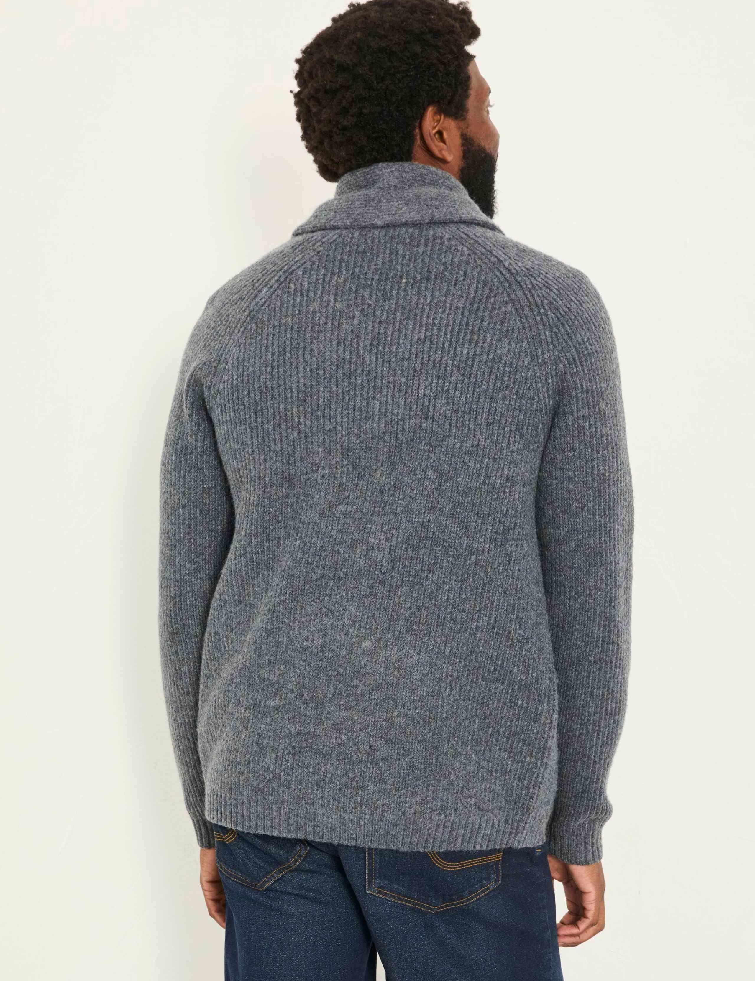 Textured Shawl Neck Cardigan With Wool 3 of 5